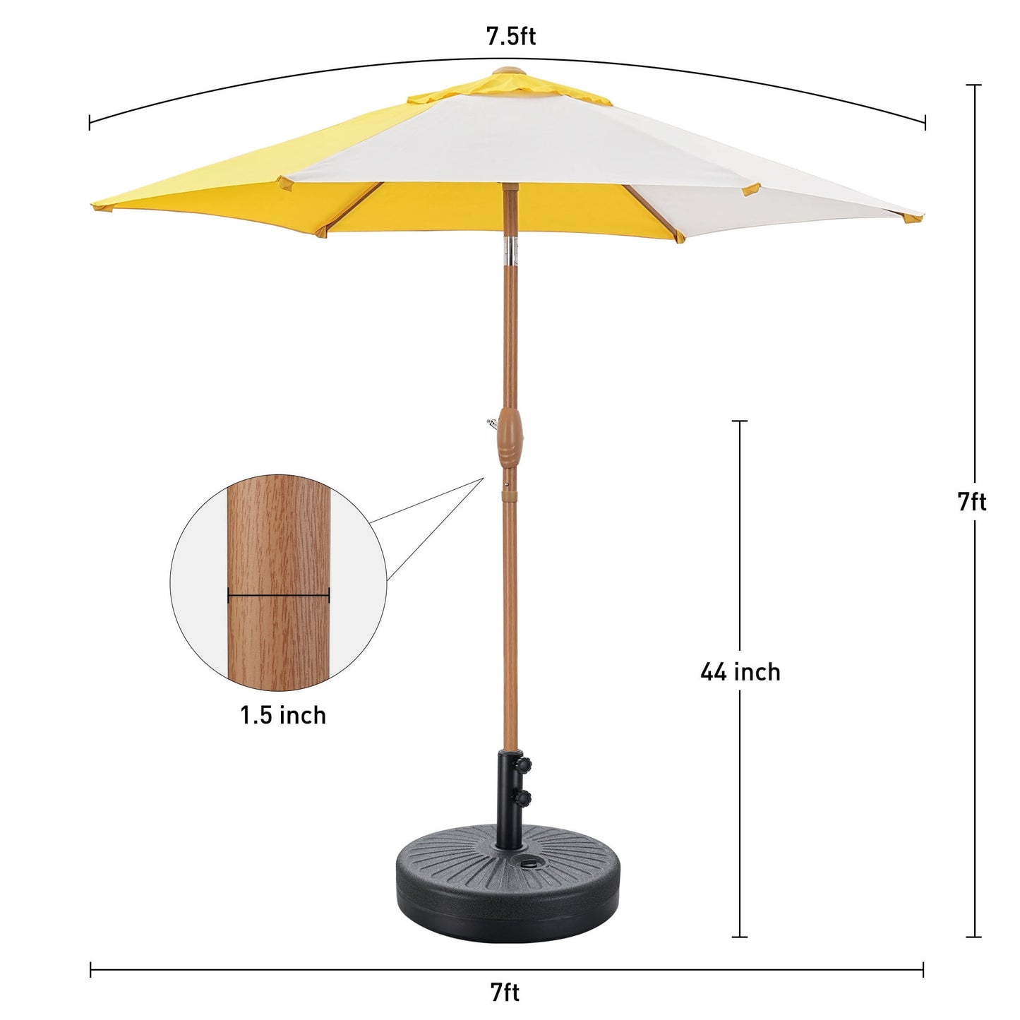 Autlaycil 7.5 ft Multicolour Patio Umbrella and Umbrella Base and 3 Piece Outdoor Wicker Furniture Patio Bistro Set, Umbrella Button Tilt, Yellow and White