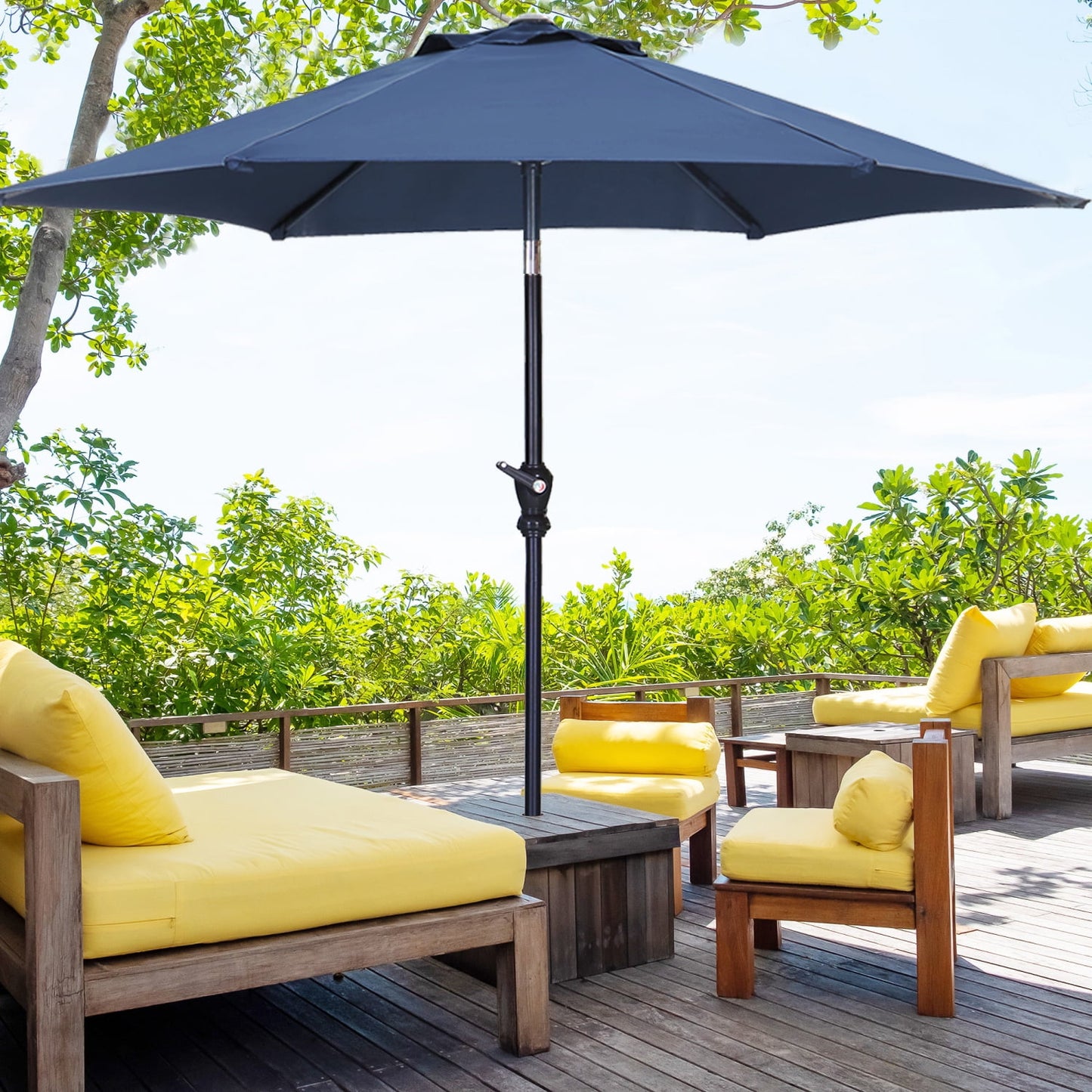 Autlaycil 9ft Outdoor Patio Umbrella 6 Ribs with Tilt and Crank Patio Table Umbrella, Navy Blue