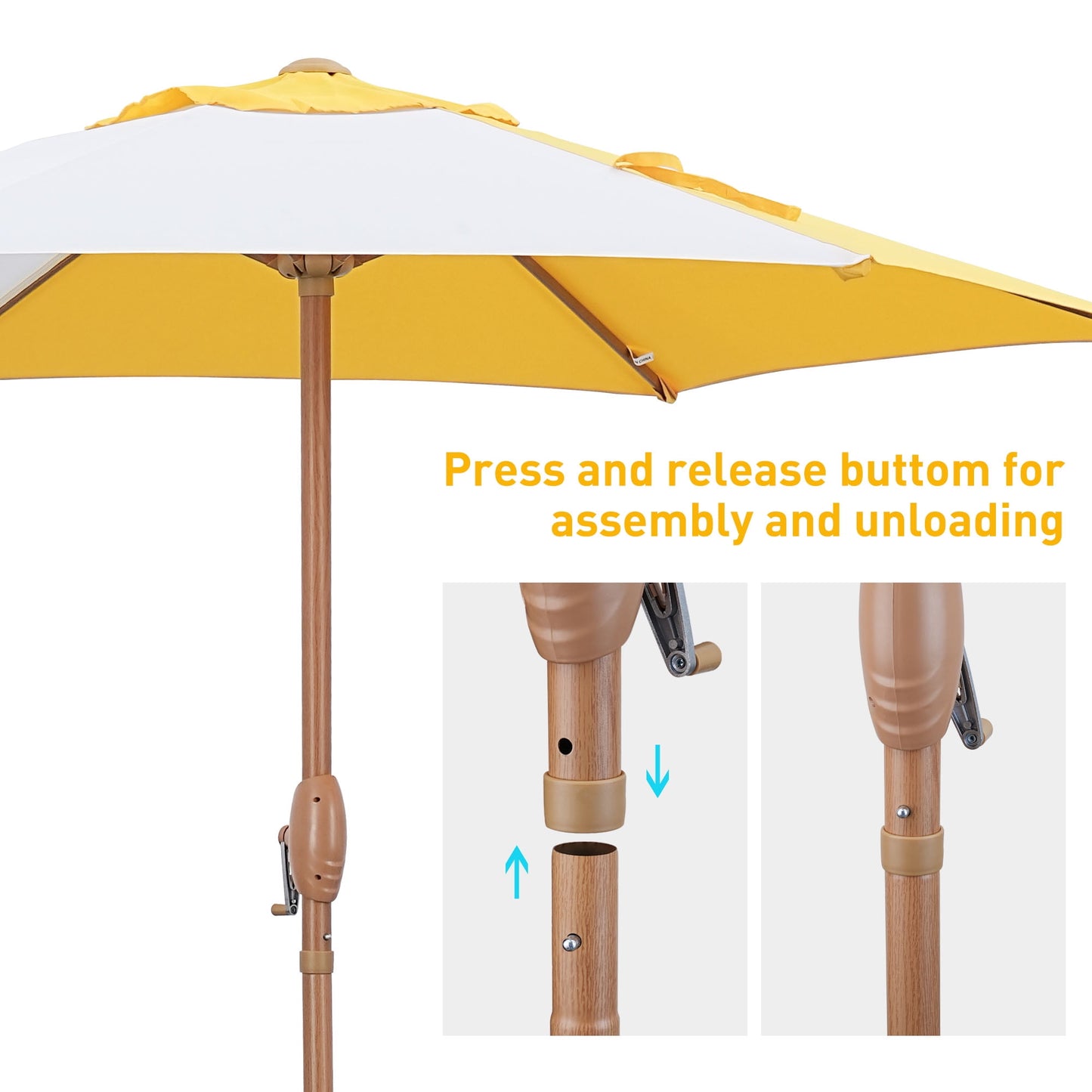 Autlaycil 7.5ft Patio Umbrella with Umbrella Base, Sun Shelter UV Protection Sunshade for Market, Beach, Patio, Pool, Garden Backyard (Yellow and White)
