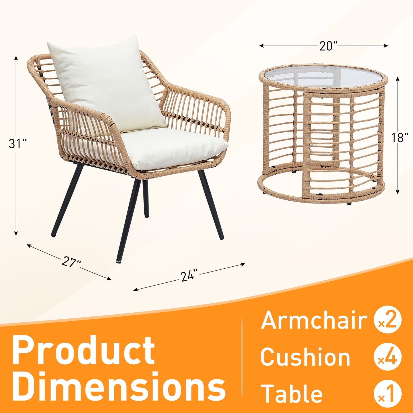 Autlaycil 7.5 ft Multicolour Patio Umbrella and Umbrella Base and 3 Piece Outdoor Wicker Furniture Patio Bistro Set, Umbrella Button Tilt, Yellow and White