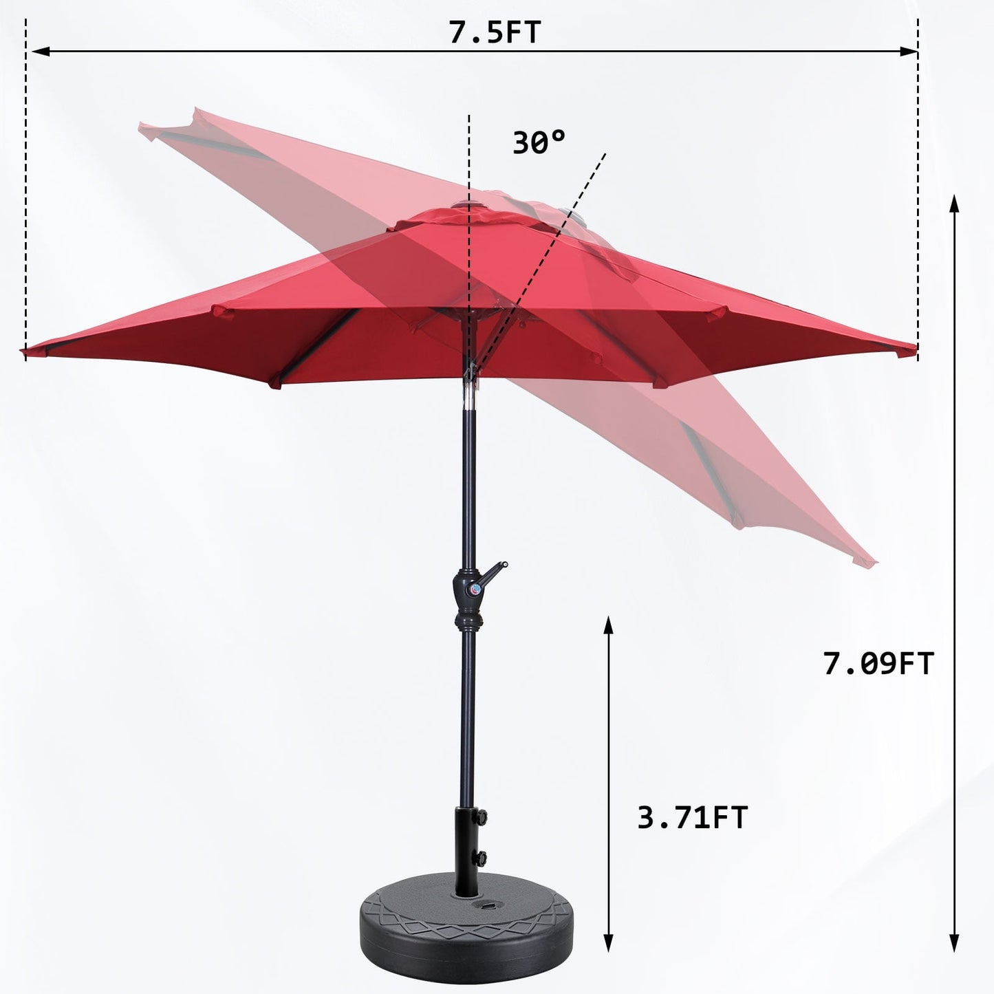Autlaycil 7.5 ft Patio Umbrella and Umbrella Base with Tilt and Crank, Adjustable Outdoor Market Umbrellas (Red)