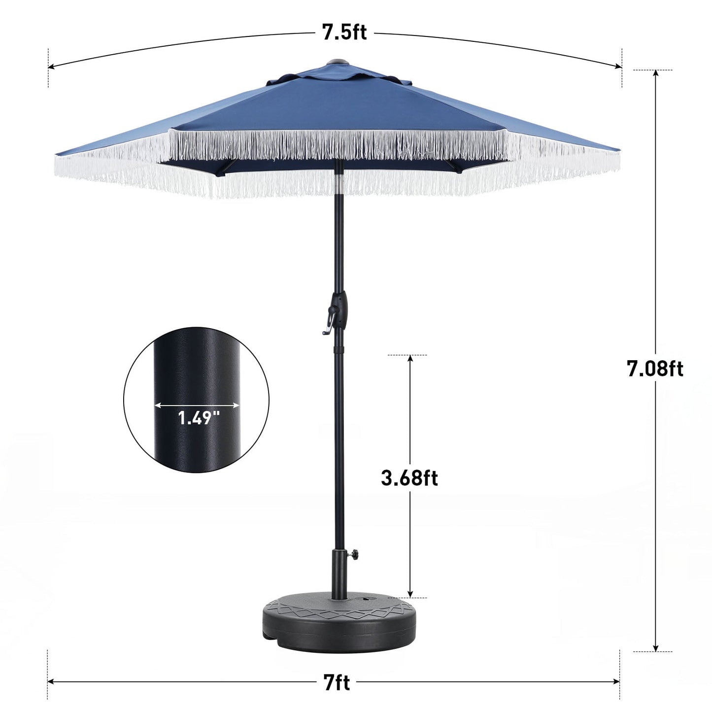 Autlaycil 5 Pcs Patio Outdoor Furniture Sets Contains 2 Textilene Fabric Rocking Bistro Chairs, a Table, a 7.5 ft Fringe Patio Umbrella with Button Tilt and a Umbrella Base, Navy Blue