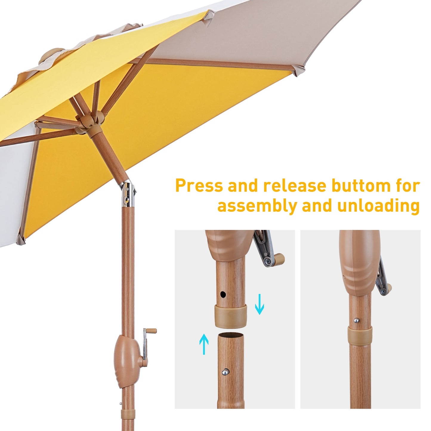 Autlaycil 7.5ft Patio Umbrella and Button Tilt Sun Shelter UV Protection Beach for Market, Beach, Patio, Pool, Garden Backyard (Yellow/Khaki/White)