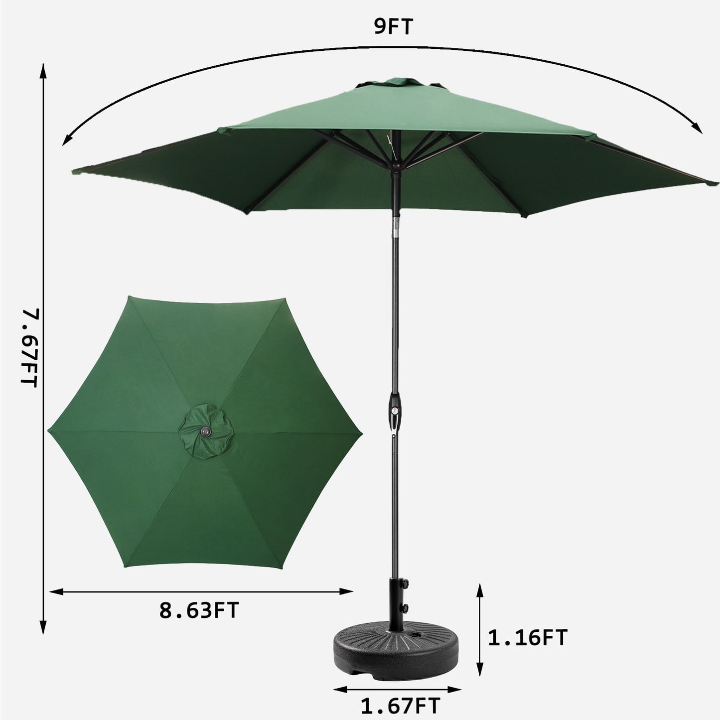 Autlaycil Patio Umbrella 9FT Outdoor Umbrella with Tilt, Crank and Umbrella Base, Adjustable Outdoor Market Umbrella for Garden, Lawn, Backyard and Pool-Green