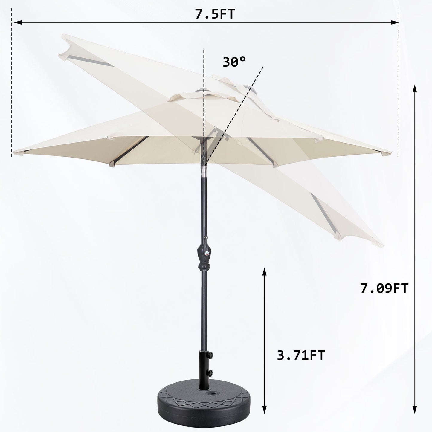 Autlaycil 7.5 ft Patio Umbrella and Umbrella Base with Tilt and Crank, Adjustable Outdoor Market Umbrellas (White)