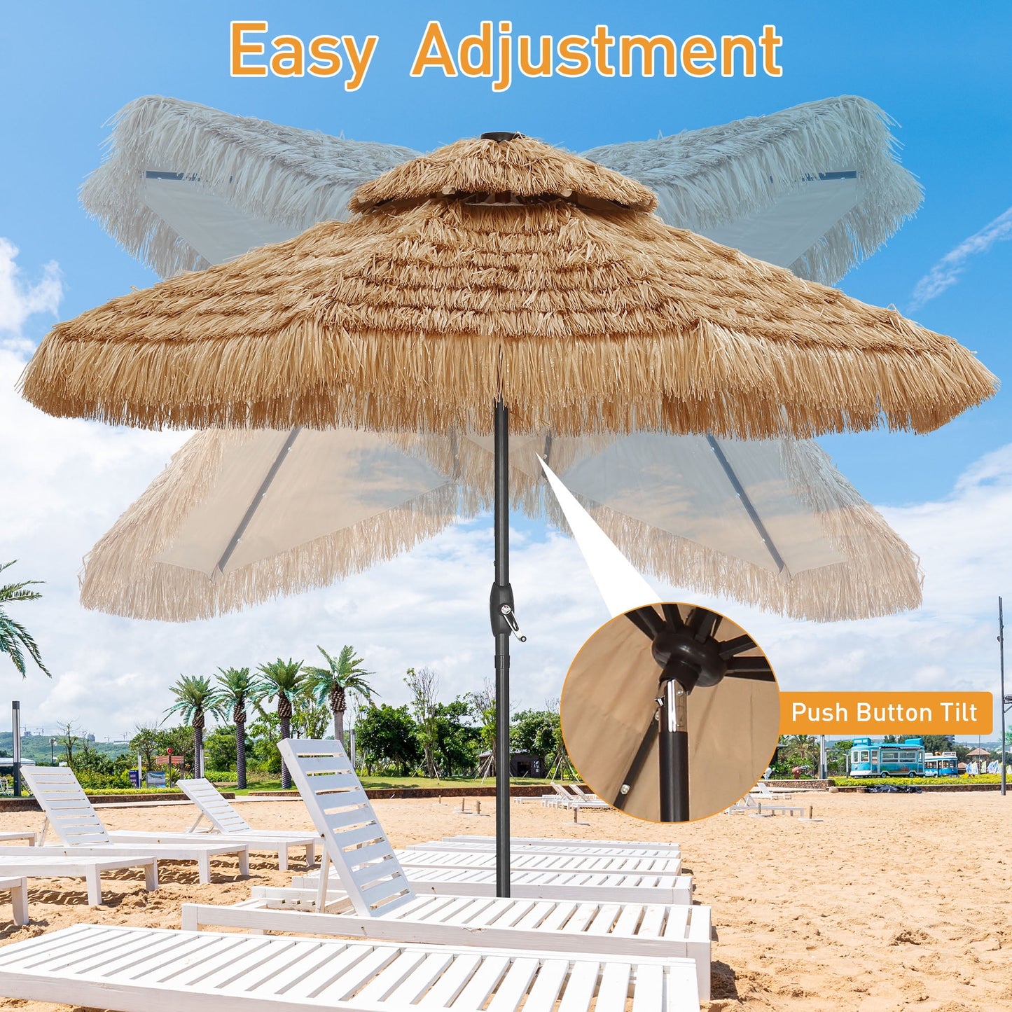Autlaycil 9 ft 2-Tier Solar Thatched Hawaiian Tiki Umbrella, Pool, Patio, Beach