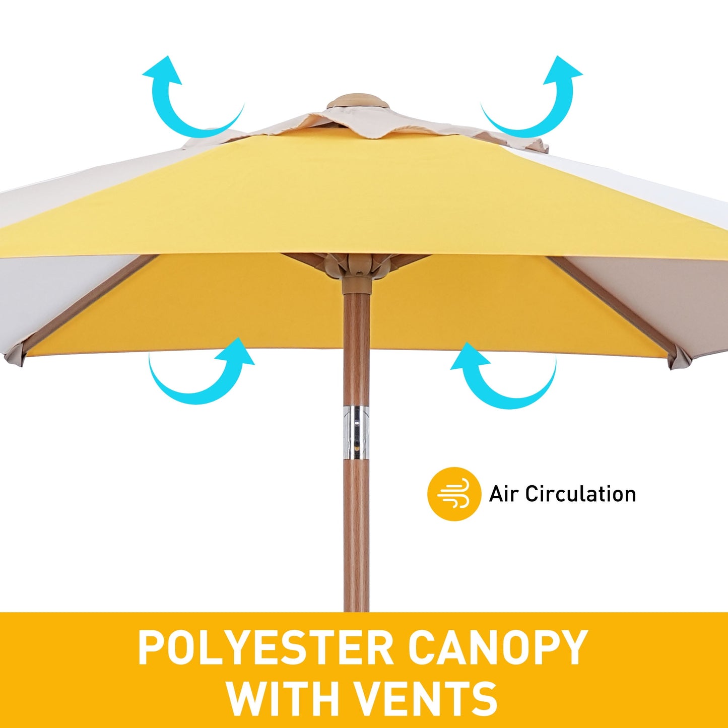 Autlaycil 7.5ft Patio Umbrella with Base and Button Tilt Sun Shelter UV Protection Beach for Market, Beach, Patio, Pool, Garden Backyard (Yellow/Khaki/White)