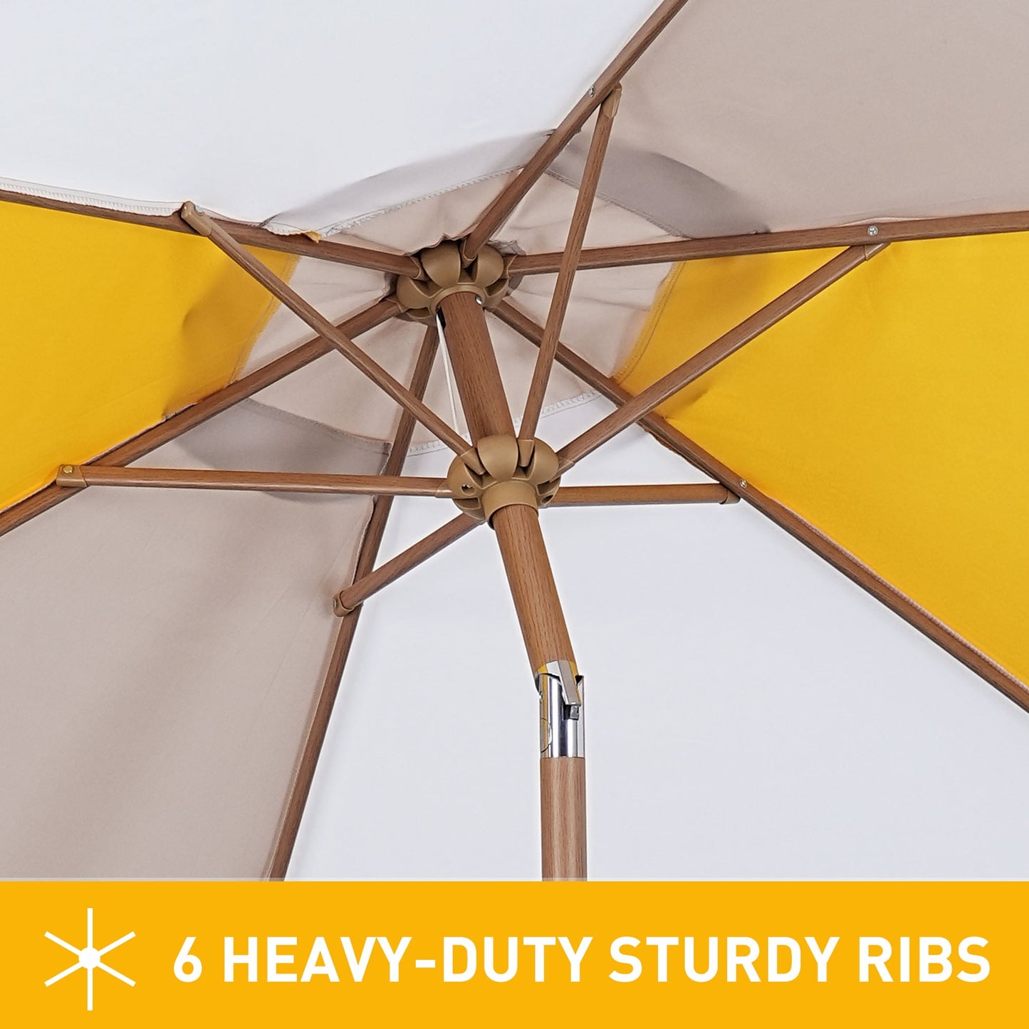 Autlaycil 7.5ft Patio Umbrella with Base and Button Tilt Sun Shelter UV Protection Beach for Market, Beach, Patio, Pool, Garden Backyard (Yellow/Khaki/White)