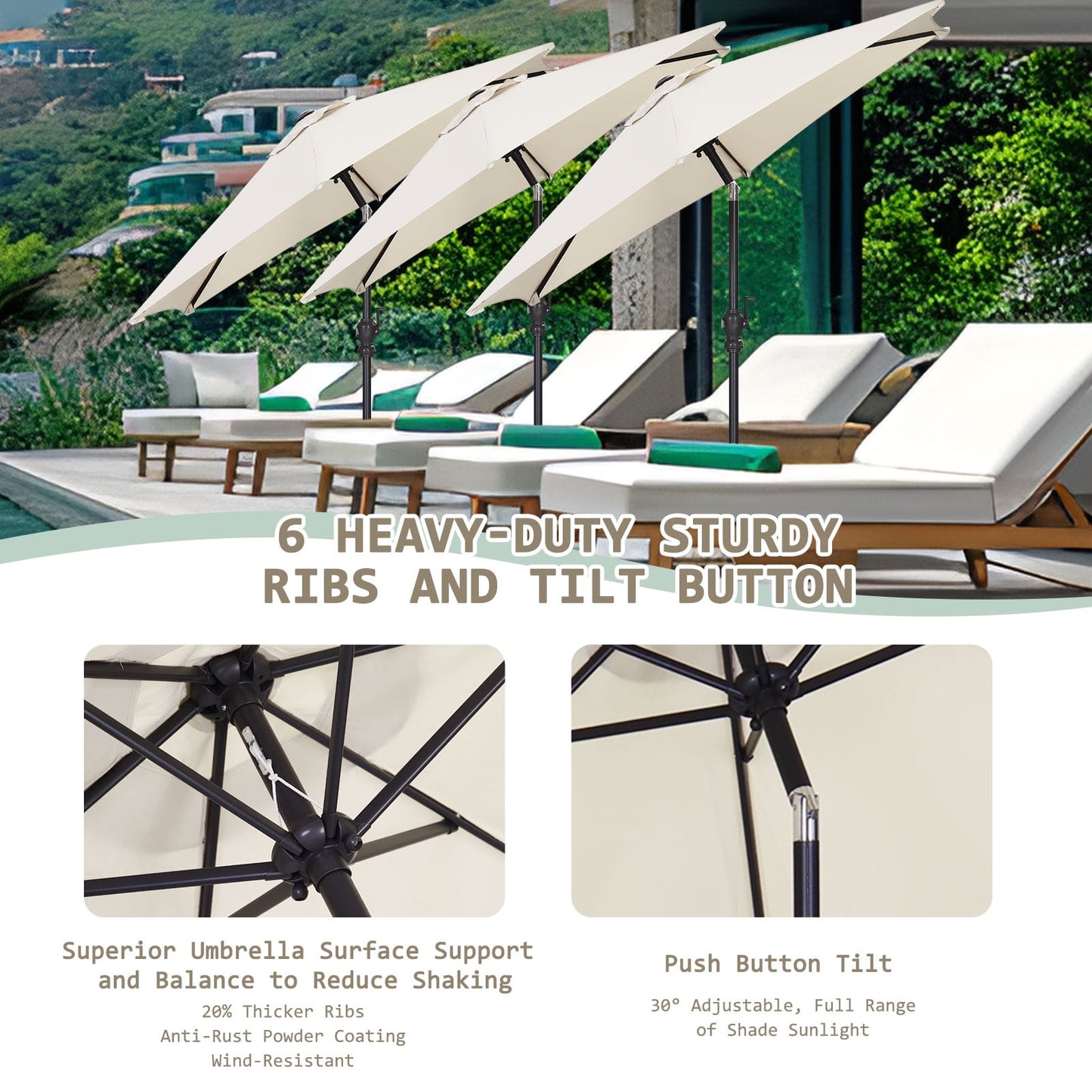 Autlaycil 7.5Ft Outdoor Umbrella with Tilt, Crank and Sturdy Ribs for Lawn, Garden, Backyard and Pool, White
