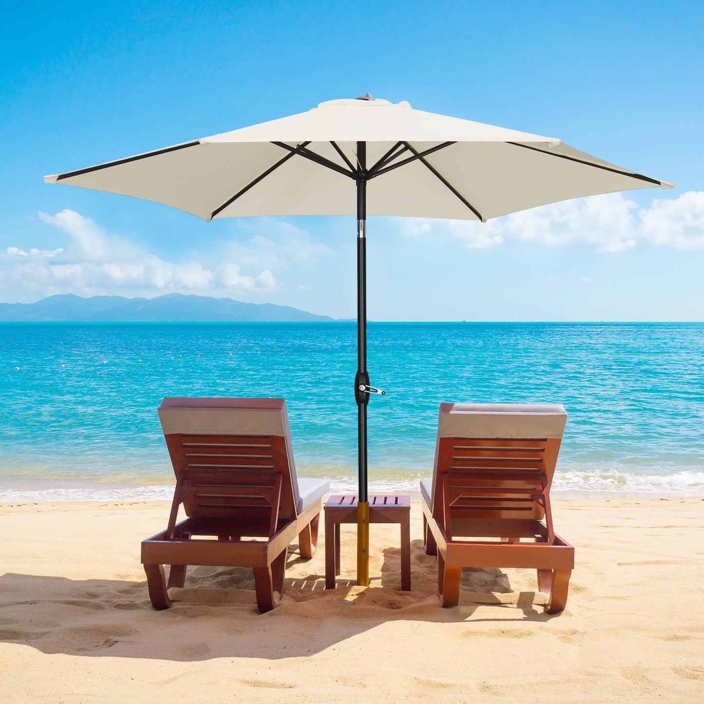 Autlaycil 9ft Outdoor Patio Umbrella 6 Ribs with Tilt and Crank Patio Table Umbrella, White