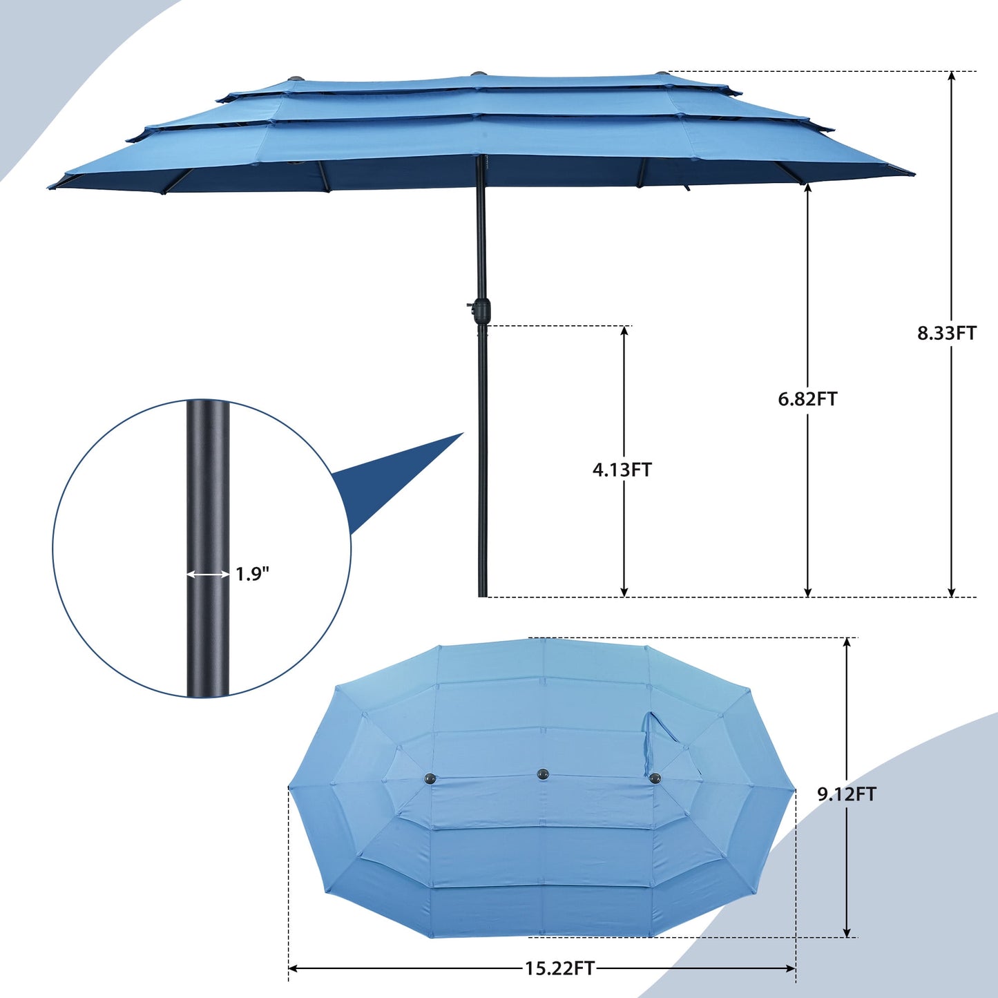Autlaycil 15ft Patio Umbrella with 3-Tiers Umbrella Top, Airflow Smooth and Stable, Lock Bolt and Crank,Blue