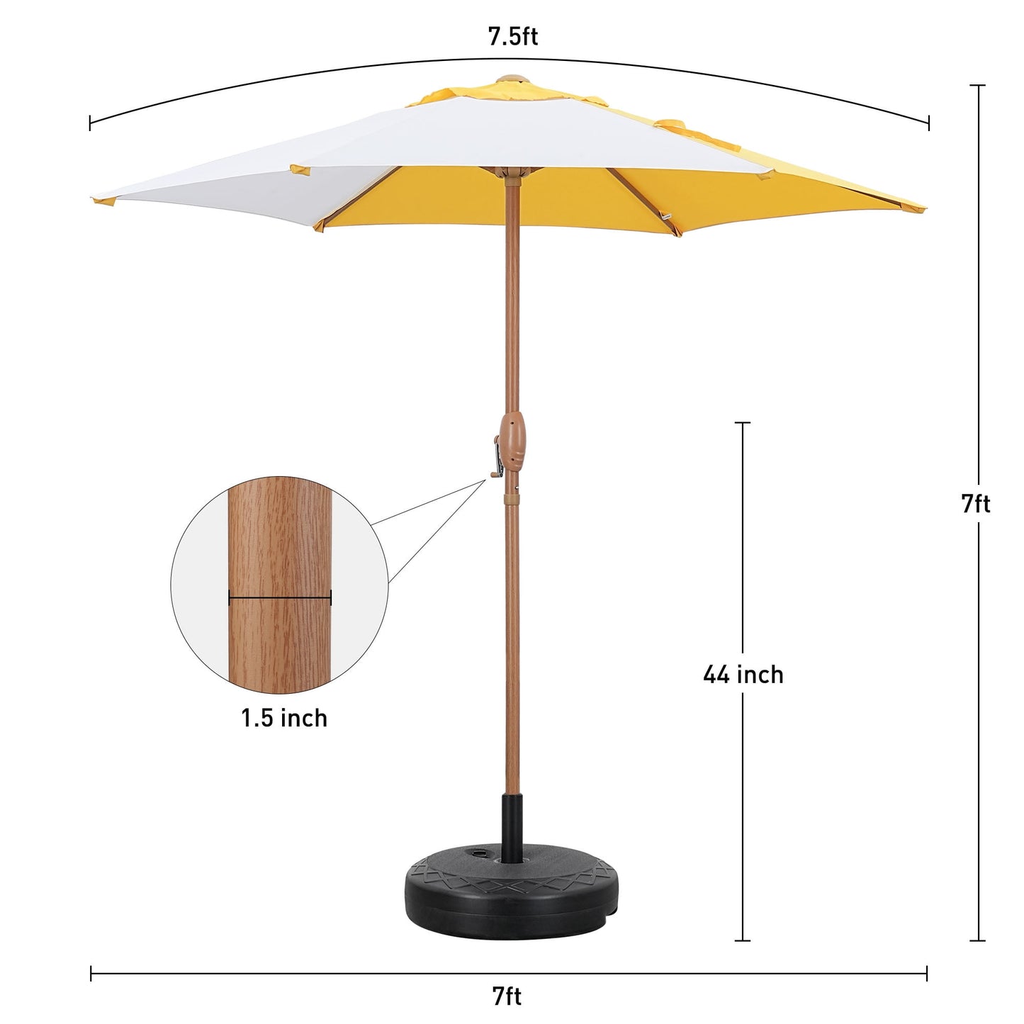 Autlaycil 5 Pcs Patio Outdoor Furniture Sets Contains 2 Textilene Fabric Rocking Bistro Chairs, a Table, a 7.5 ft Multicolour Patio Umbrella and a Umbrella Base, Yellow/White