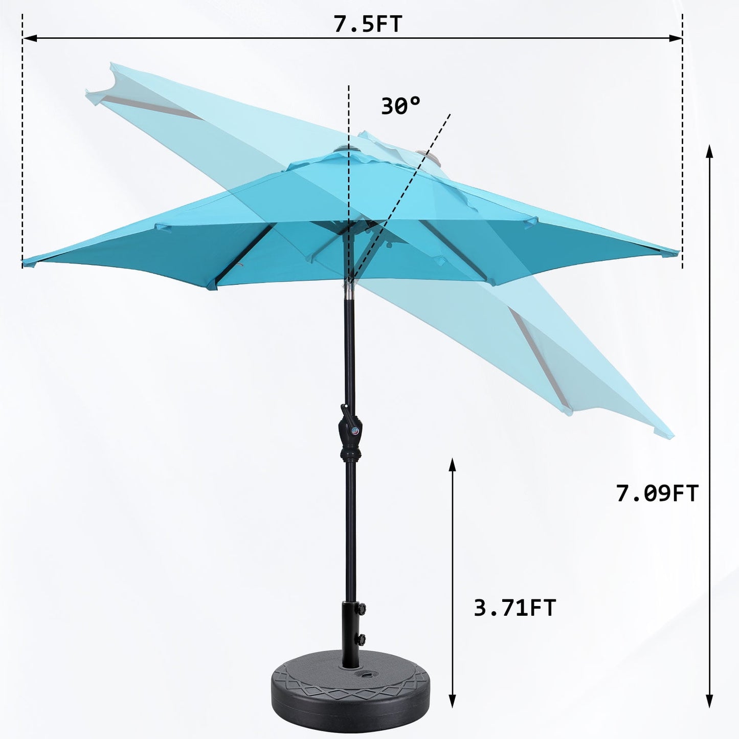 Autlaycil 7.5 ft Patio Umbrella and Umbrella Base with Tilt and Crank, Adjustable Outdoor Market Umbrellas (BLue)