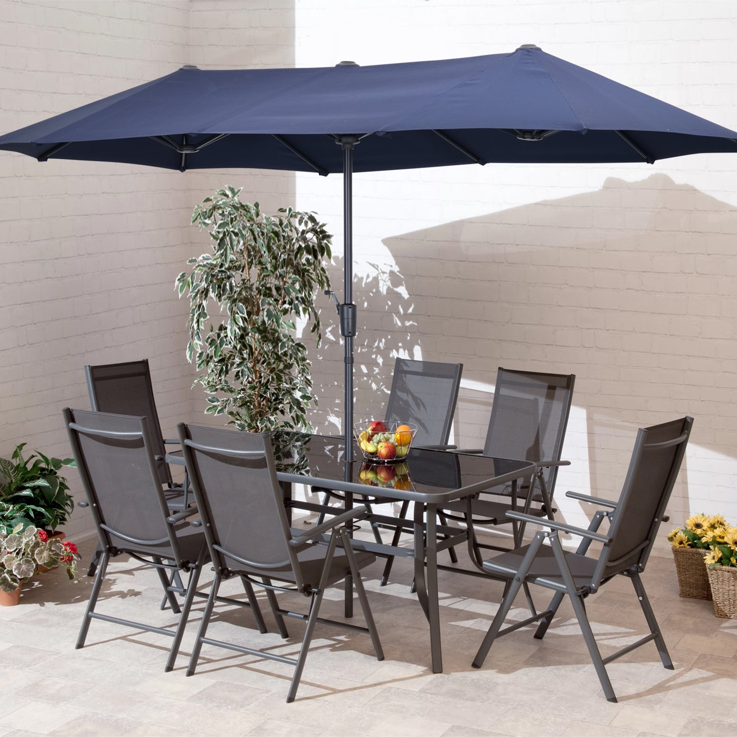 Autlaycil 13 ft Rectangle Patio Umbrella with Crank, Outdoor Market Umbrella (Navy Blue)