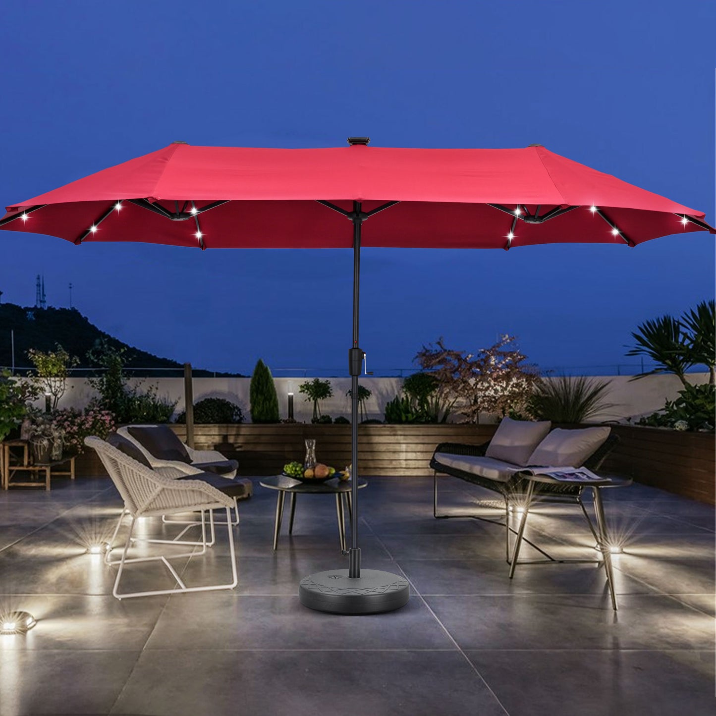 Autlaycil 13 ft Rectangle Patio Umbrella with Umbrella Base 36 LED lights for Market Patio Solar Umbrella (Red)