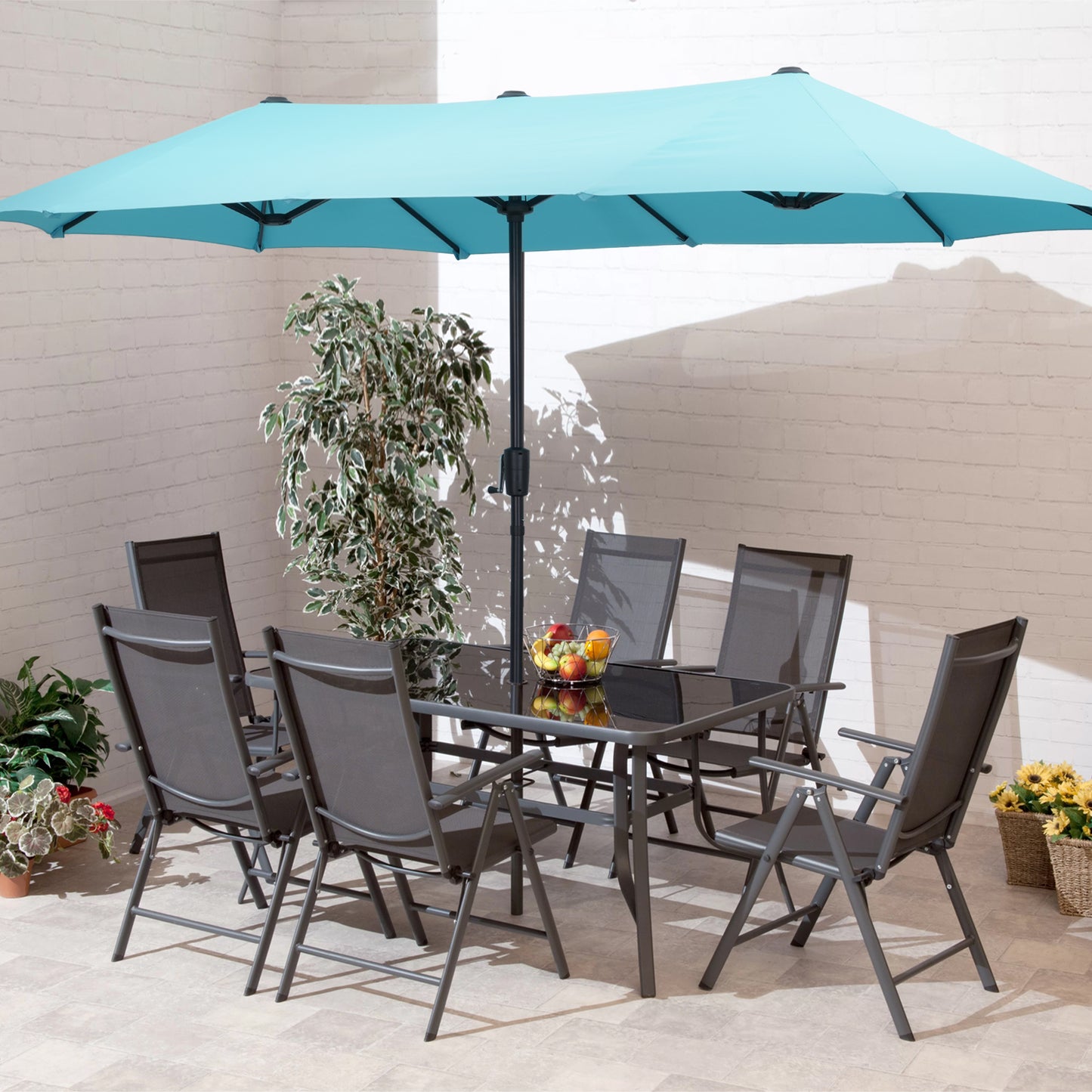 Autlaycil 13 ft Rectangle Patio Umbrella with Crank, Outdoor Market Umbrella (Blue)