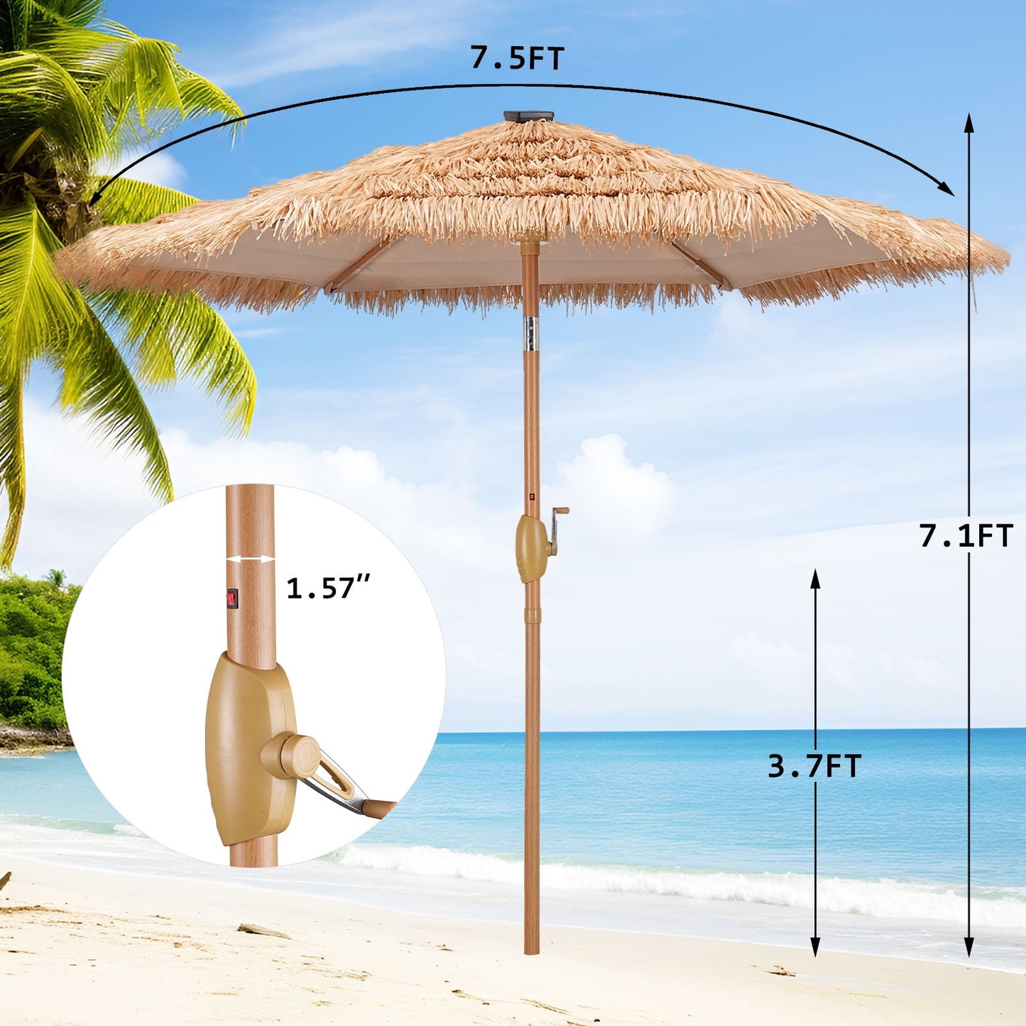Autlaycil 7.5 ft Hula Tik Patio Beach Umbrella with 18 LED Lights, Pool, Patio, Beach