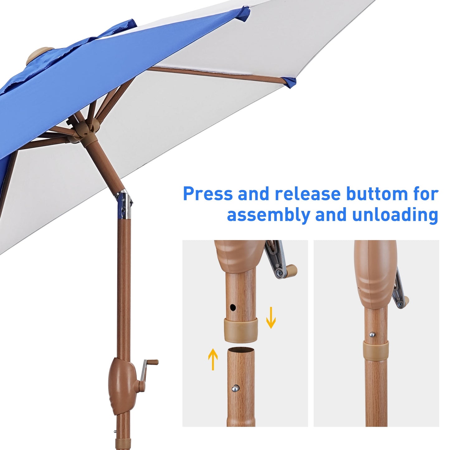 Autlaycil 7.5ft Patio Umbrella and Button Tilt Sun Shelter UV Protection Beach for Market, Beach, Patio, Pool, Garden Backyard (Blue and White)
