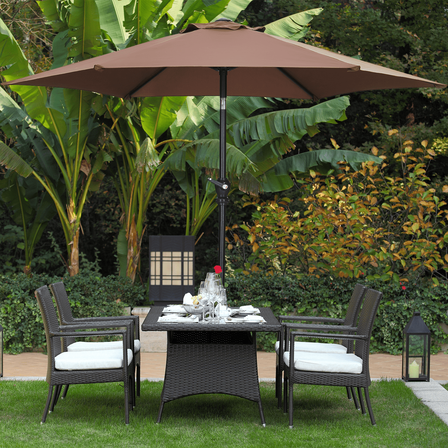 Autlaycil 7.5Ft Outdoor Umbrella with Tilt, Crank and Sturdy Ribs for Lawn, Garden, Backyard and Pool, Coffee