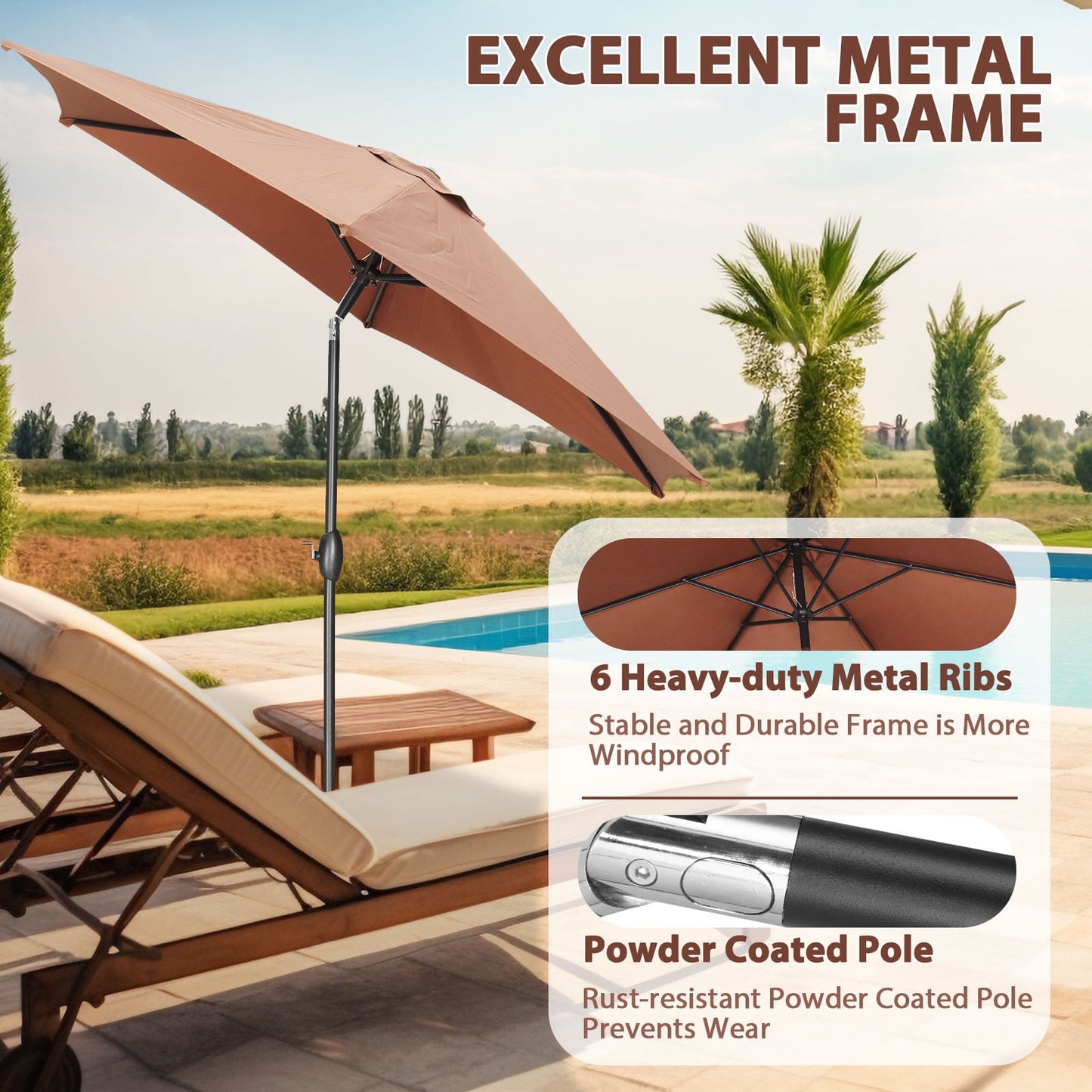 Autlaycil 9ft Outdoor Patio Umbrella 6 Ribs with Tilt and Crank Patio Table Umbrella, Coffee