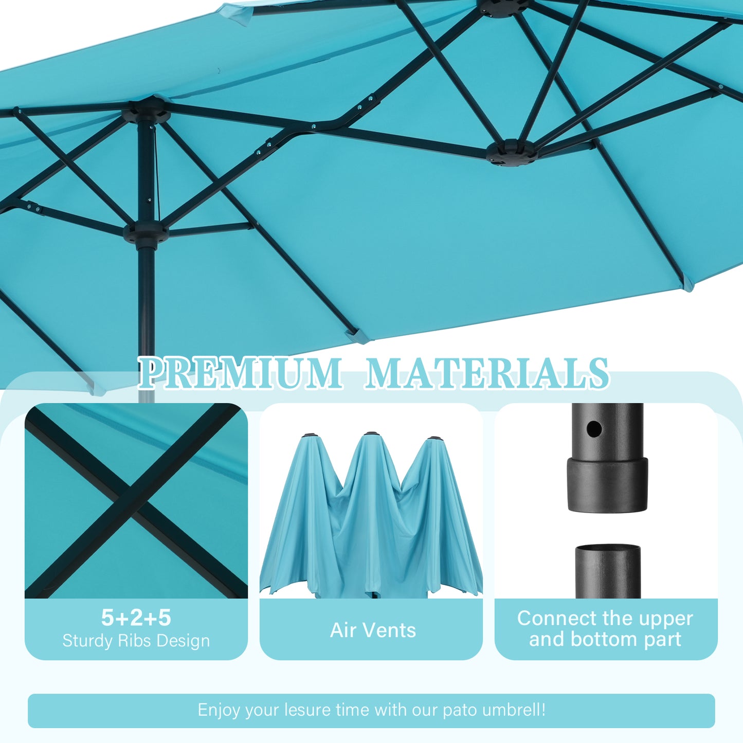 Autlaycil 13 ft Rectangle Patio Umbrella with Crank, Outdoor Market Umbrella (Blue)