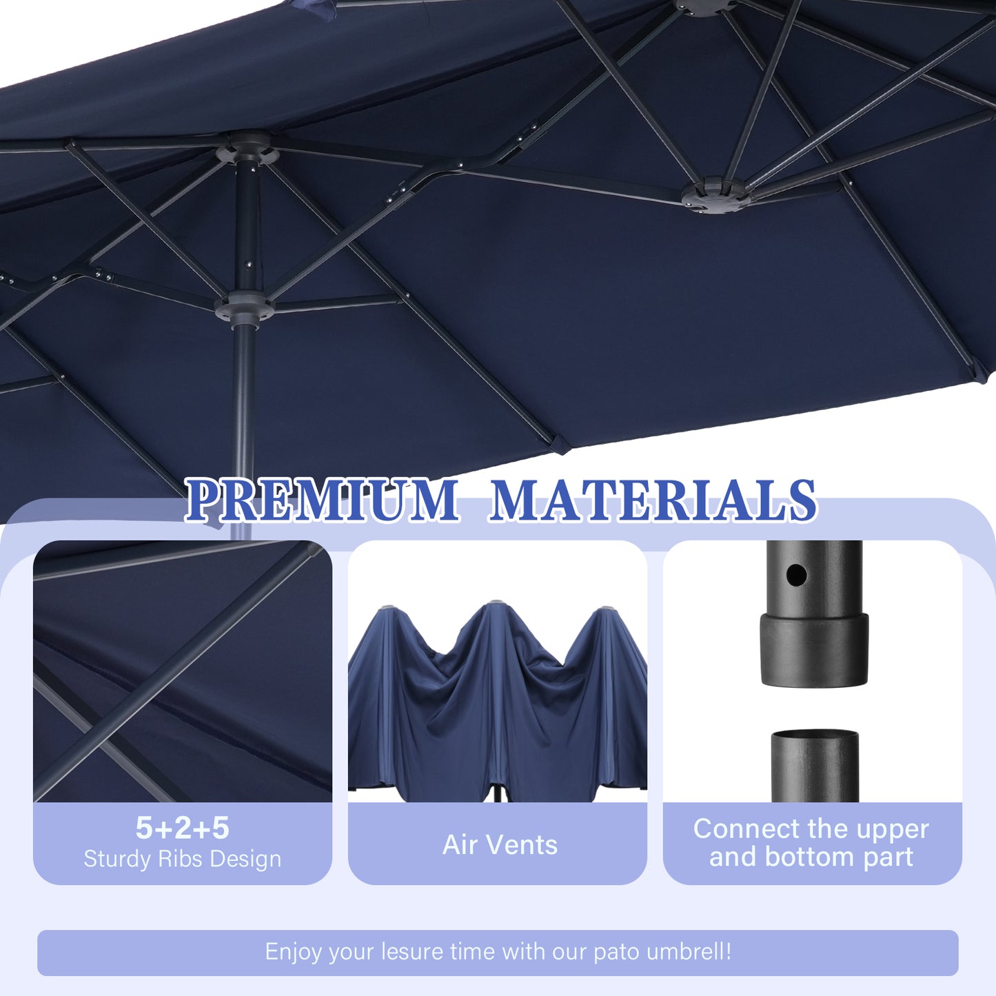 Autlaycil 13 ft Rectangle Patio Umbrella with Crank, Outdoor Market Umbrella (Navy Blue)