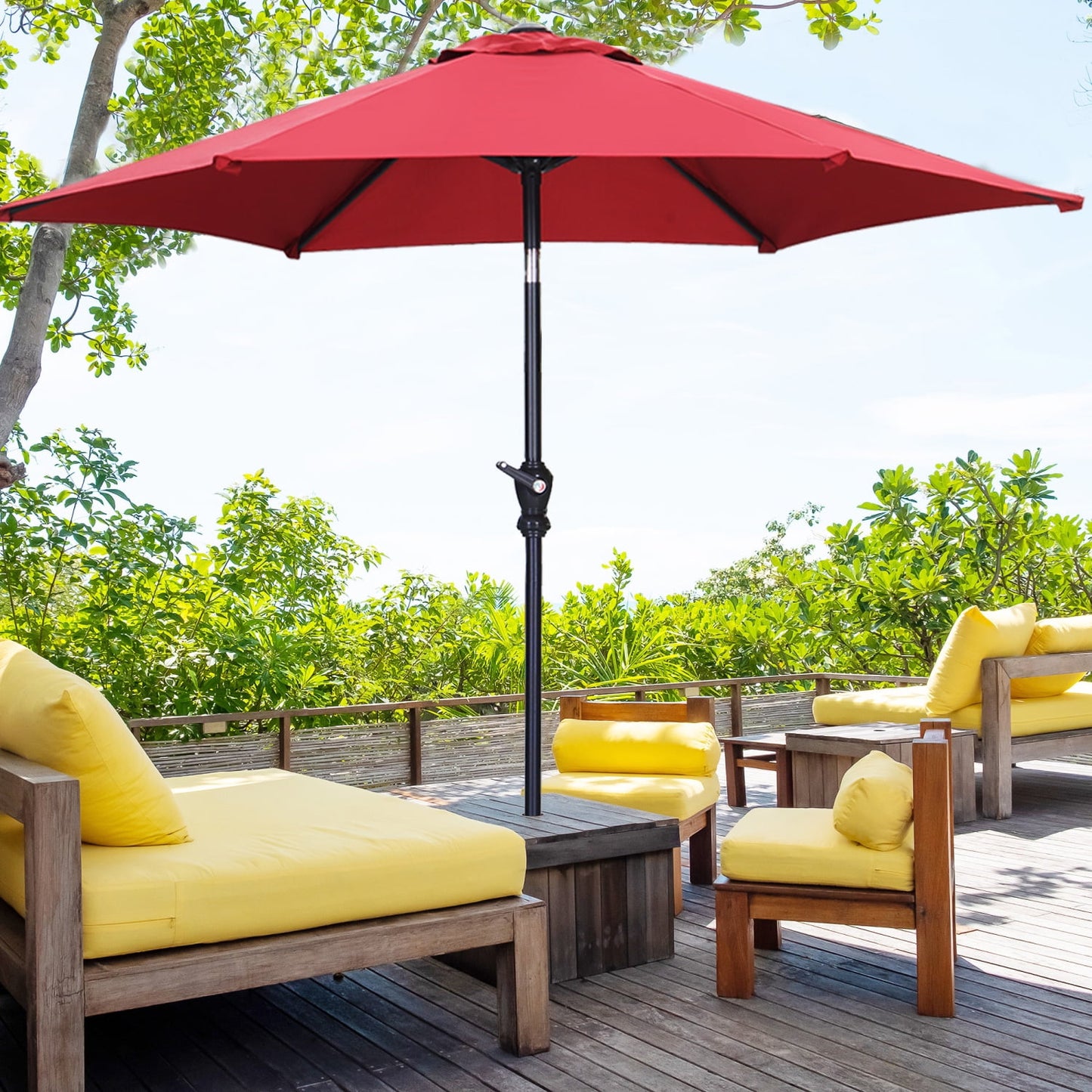 Autlaycil 9ft Outdoor Patio Umbrella 6 Ribs with Tilt and Crank Patio Table Umbrella, Red