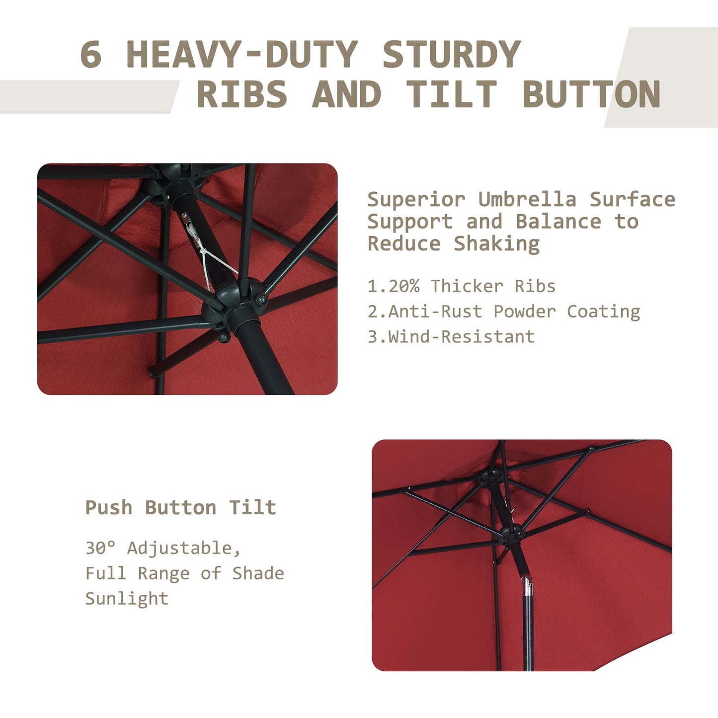 Autlaycil 7.5 ft Patio Umbrella and Umbrella Base with Tilt and Crank, Adjustable Outdoor Market Umbrellas (Red)
