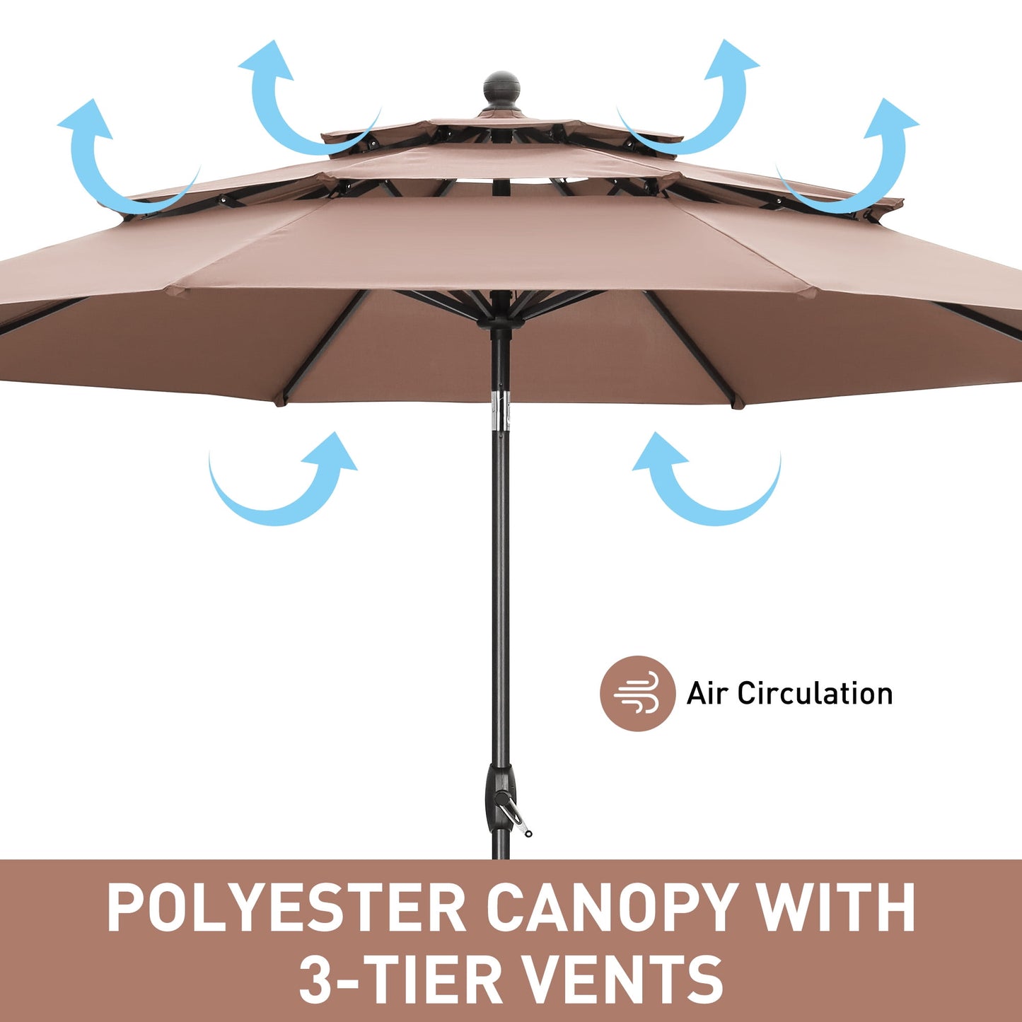Autlaycil 10 ft Patio Umbrella with Base 3 Tiers Adjustable Outdoor Market Umbrella with Crank for Beach Pool (Coffee)