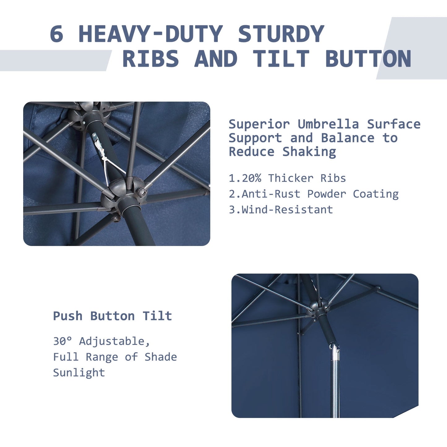 Autlaycil 7.5 ft Patio Umbrella and Umbrella Base with Tilt and Crank, Adjustable Outdoor Market Umbrellas (Navy Blue)