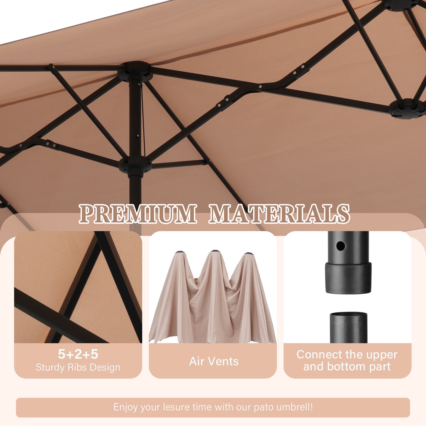 Autlaycil 13 ft Rectangle Patio Umbrella with Crank, Outdoor Market Umbrella with Umbrella Base (Khaki)