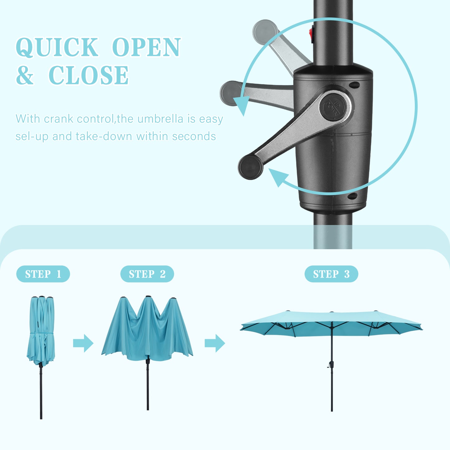 Autlaycil 13 ft Rectangle Patio Umbrella with Crank, Outdoor Market Umbrella (Blue)
