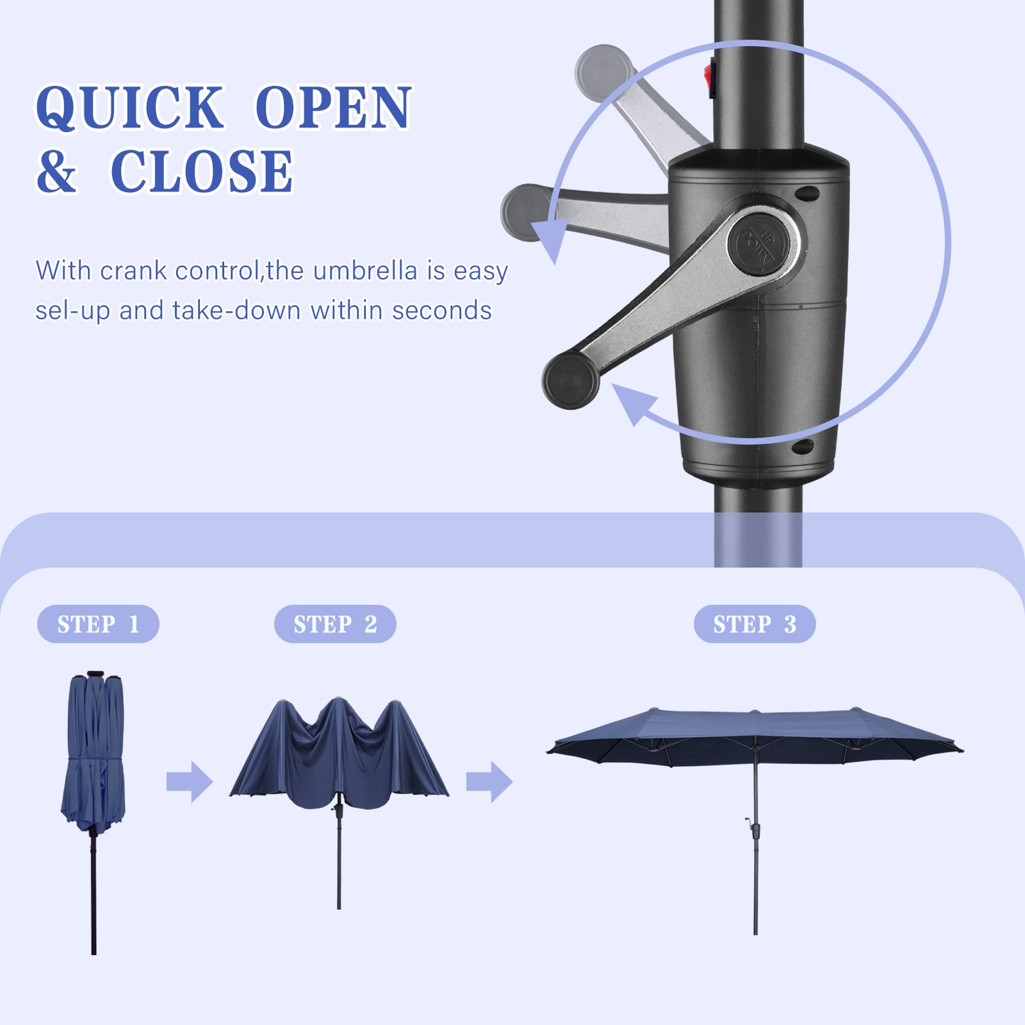Autlaycil 13 ft Rectangle Patio Umbrella with Crank, Outdoor Market Umbrella (Navy Blue)