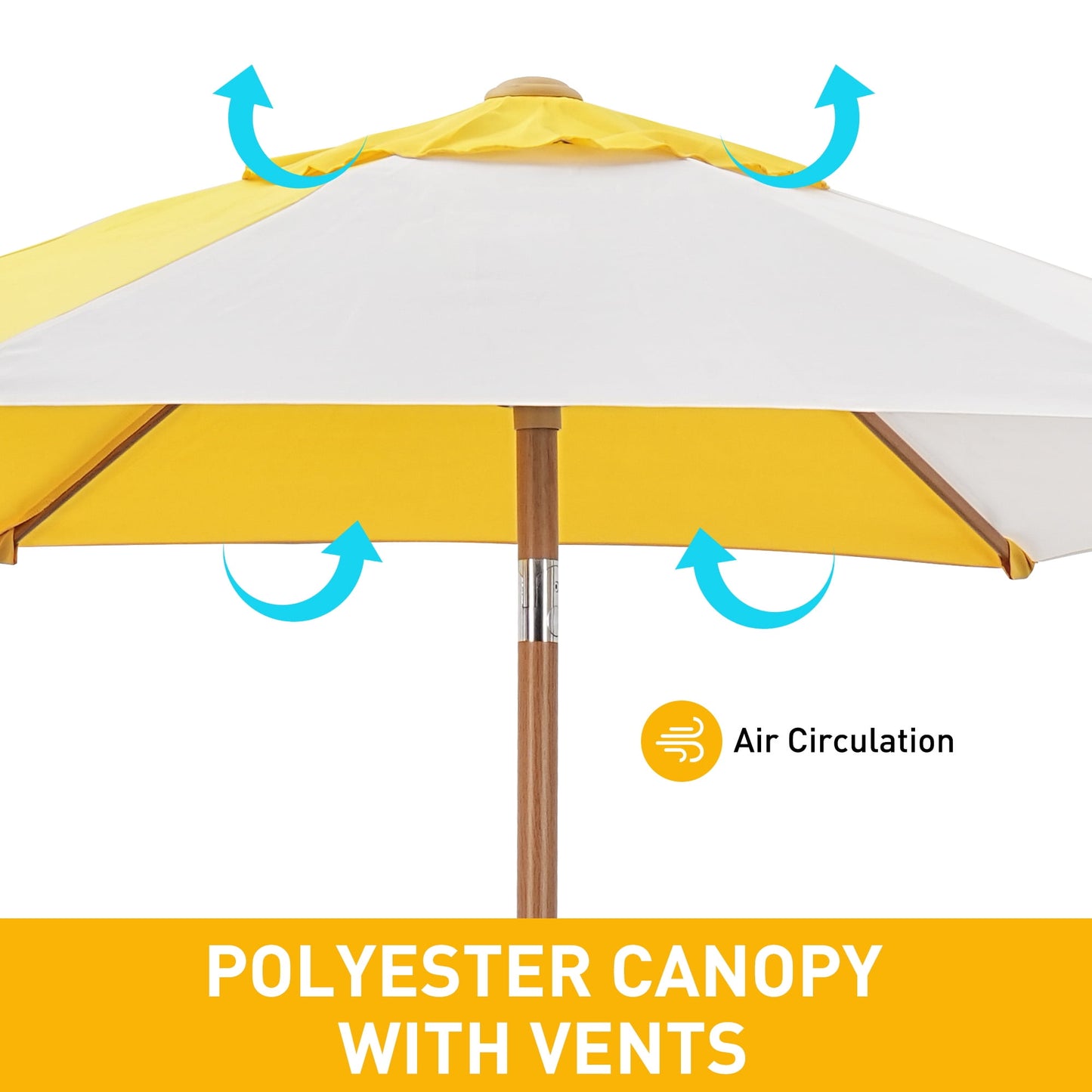 Autlaycil 7.5ft Patio Umbrella with Base and Button Tilt Sun Shelter UV Protection Beach for Market, Beach, Patio, Pool, Garden Backyard (Yellow and White)