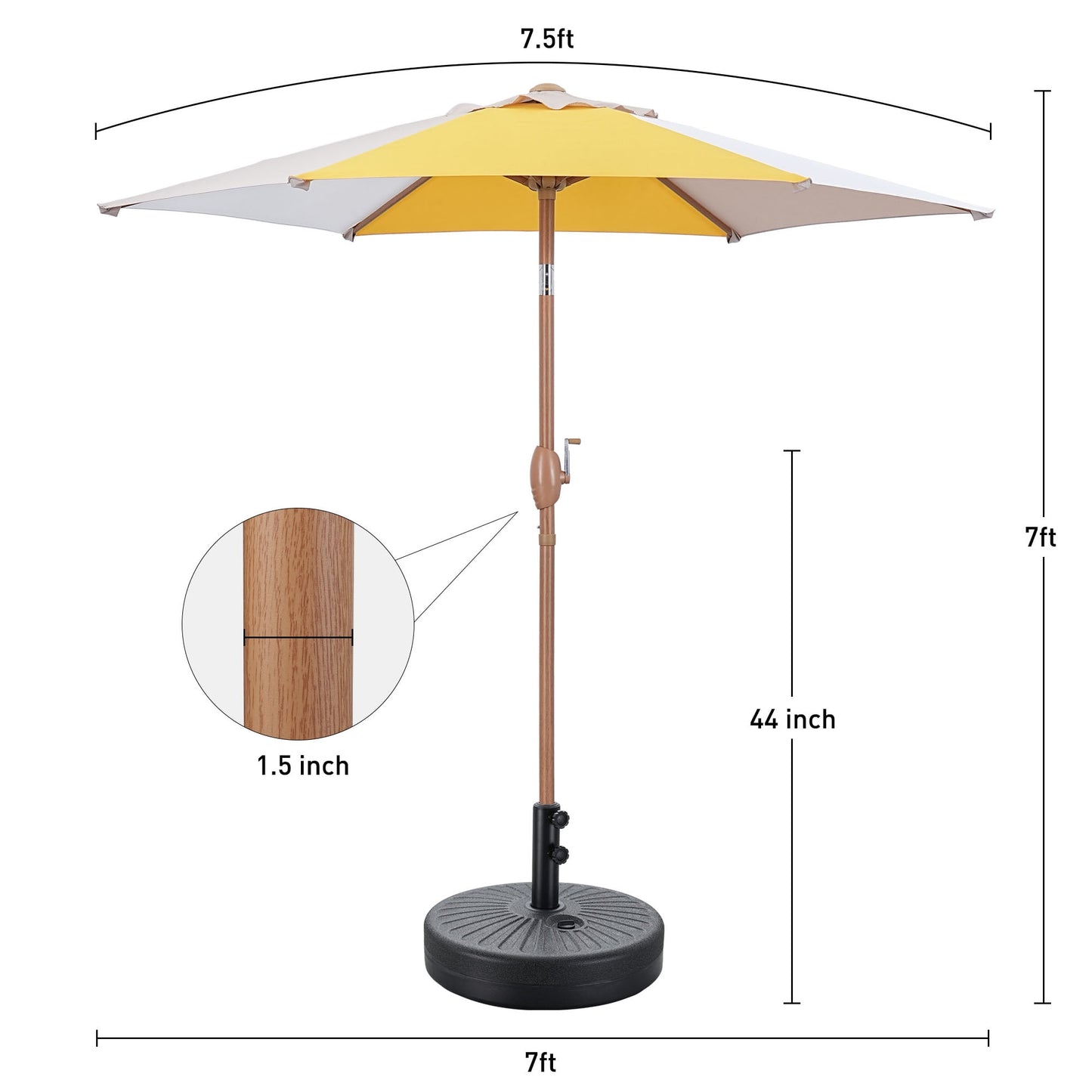 Autlaycil 7.5 ft Multicolour Patio Umbrella and Umbrella Base and 3 Piece Outdoor Wicker Furniture Patio Bistro Set, Umbrella Button Tilt, Yellow/Khaki/White