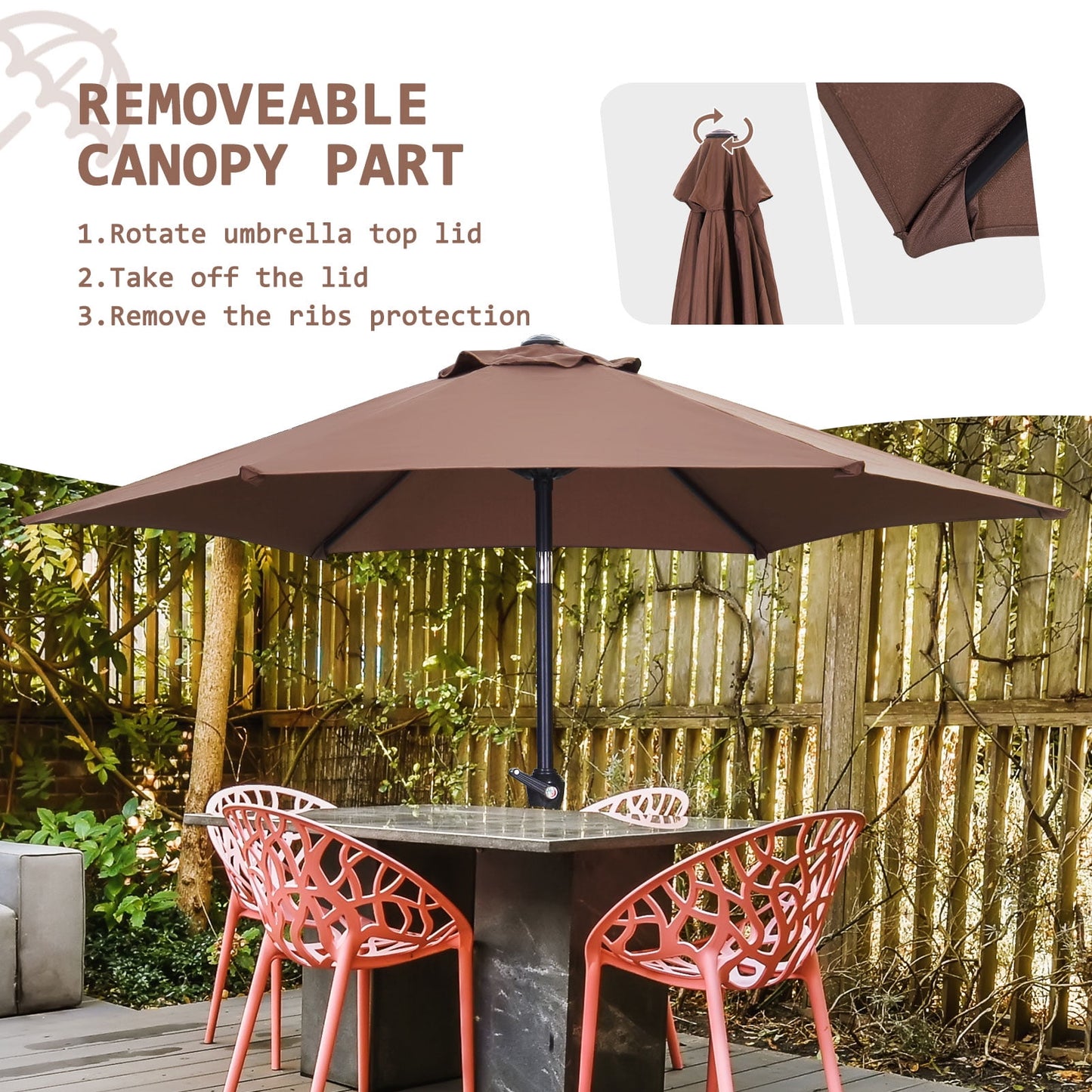 Autlaycil 7.5Ft Outdoor Umbrella with Tilt, Crank and Sturdy Ribs for Lawn, Garden, Backyard and Pool, Coffee