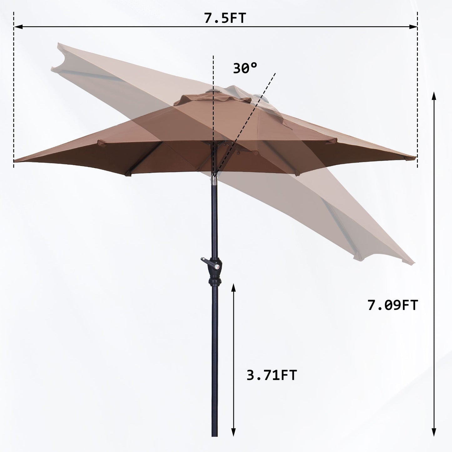 Autlaycil 7.5Ft Outdoor Umbrella with Tilt, Crank and Sturdy Ribs for Lawn, Garden, Backyard and Pool, Coffee