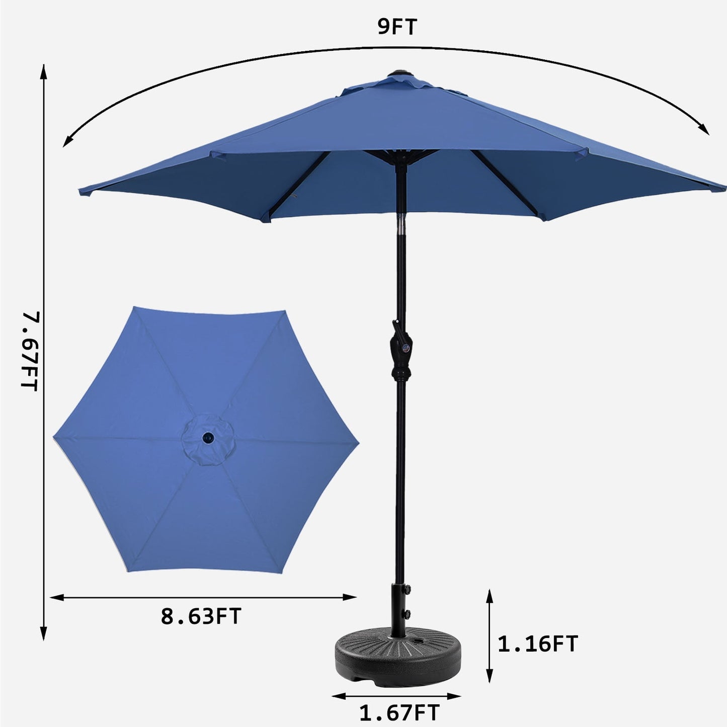 Autlaycil Patio Umbrella 9FT Outdoor Umbrella with Tilt, Crank and Umbrella Base, Adjustable Outdoor Market Umbrella for Garden, Lawn, Backyard and Pool-Navy Blue
