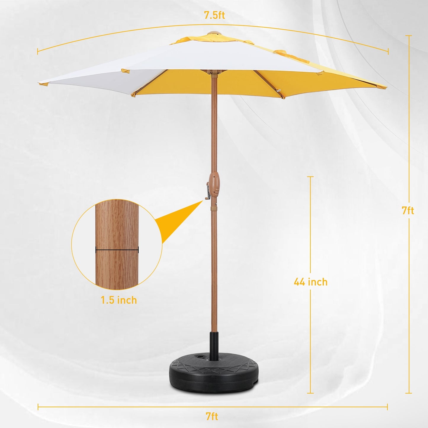 Autlaycil 7.5ft Patio Umbrella with Umbrella Base, Sun Shelter UV Protection Sunshade for Market, Beach, Patio, Pool, Garden Backyard (Yellow and White)
