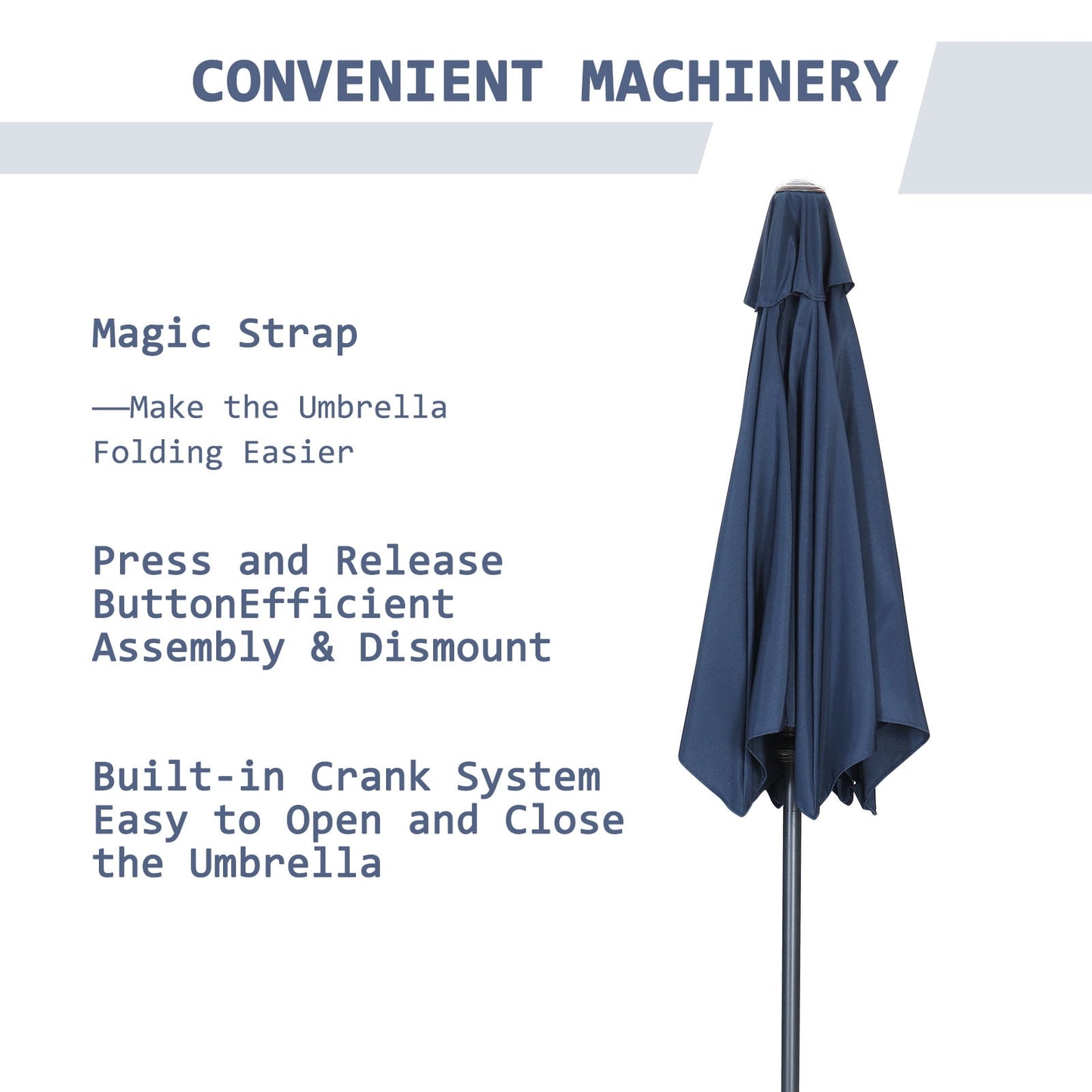 Autlaycil 7.5 ft Patio Umbrella and Umbrella Base with Tilt and Crank, Adjustable Outdoor Market Umbrellas (Navy Blue)