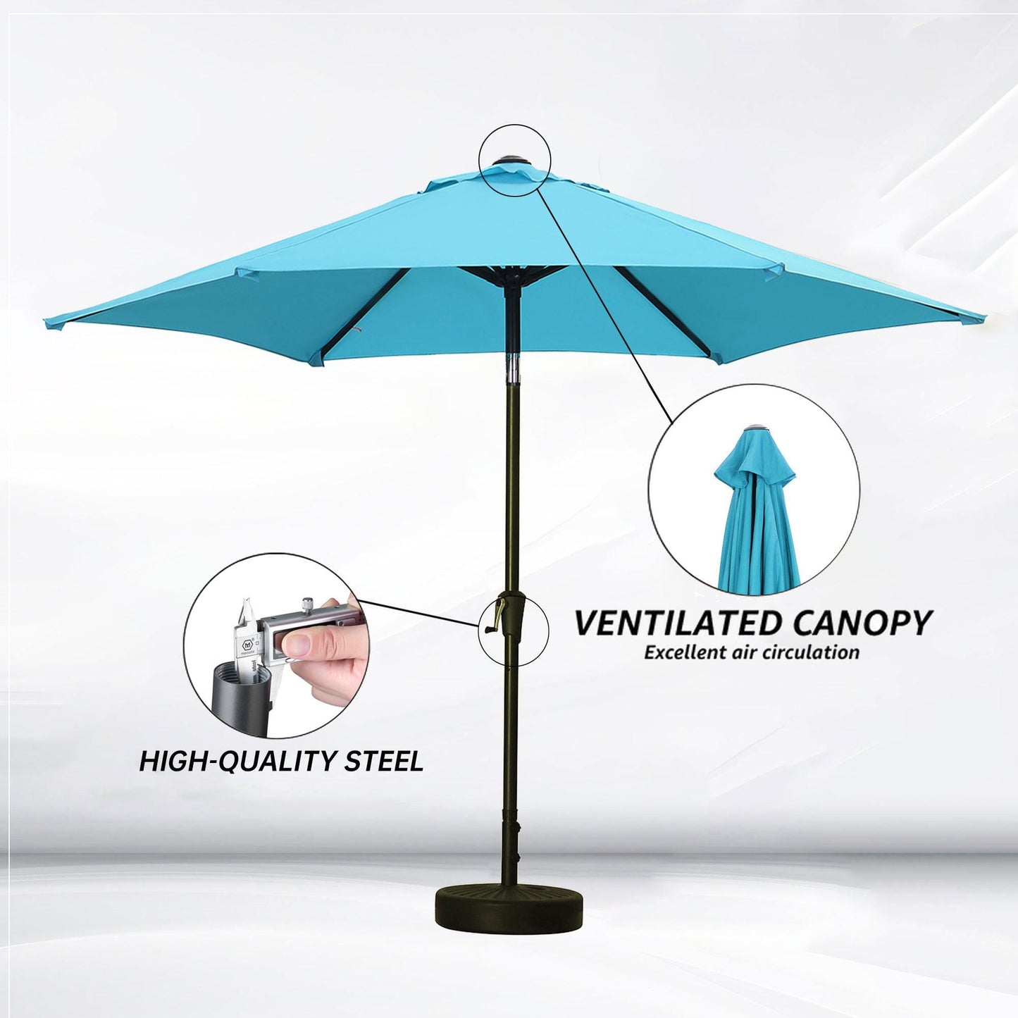Autlaycil Patio Umbrella 9FT Outdoor Umbrella with Tilt, Crank and Umbrella Base, Adjustable Outdoor Market Umbrella for Garden, Lawn, Backyard and Pool-Blue