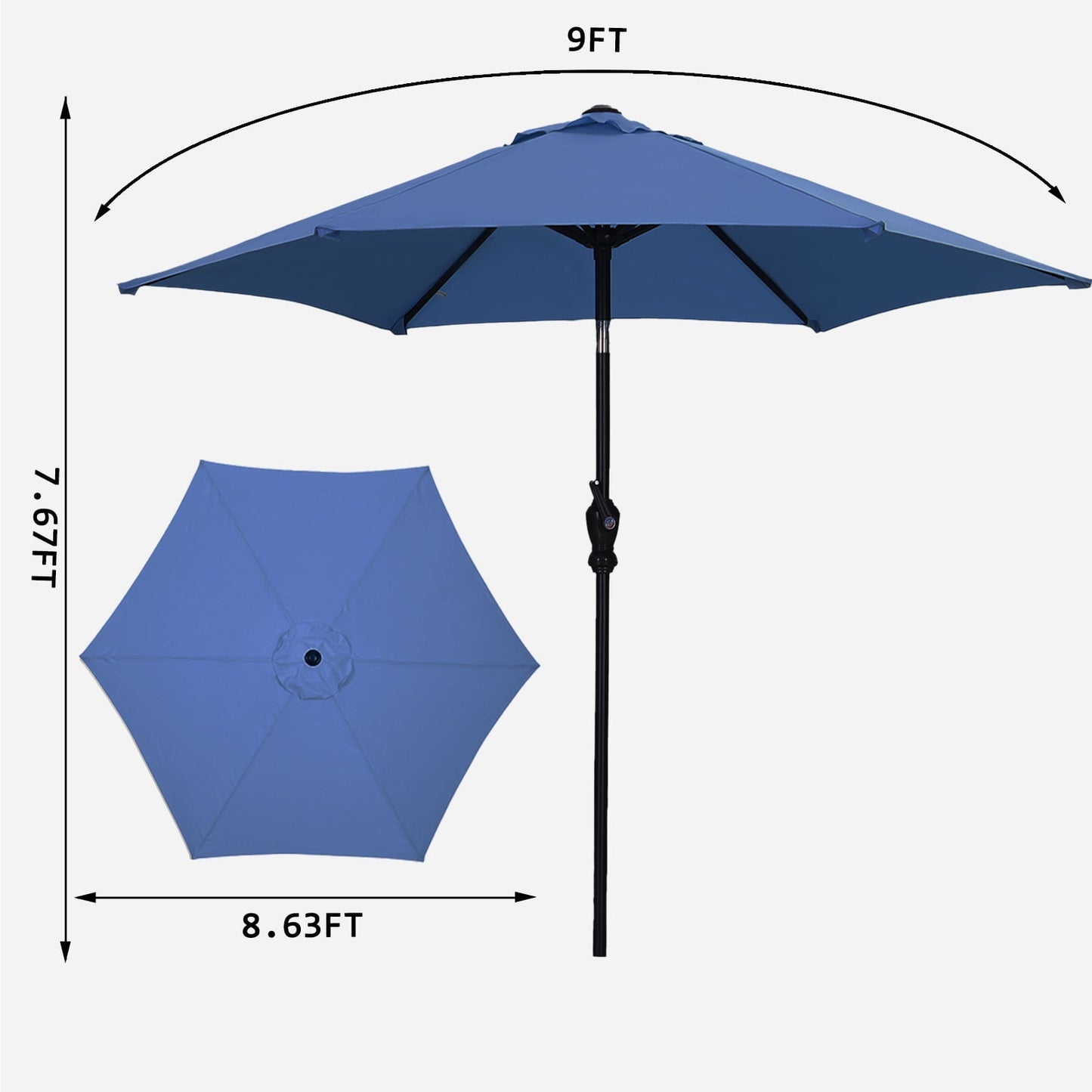 Autlaycil 9ft Outdoor Patio Umbrella 6 Ribs with Tilt and Crank Patio Table Umbrella, Navy Blue