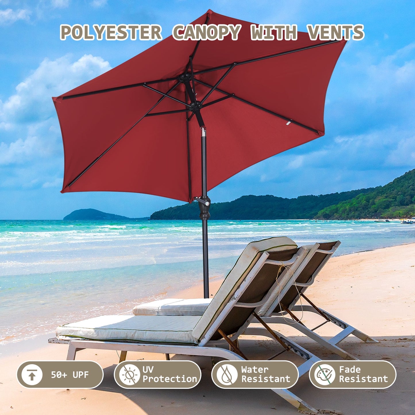 Autlaycil 7.5Ft Outdoor Umbrella with Tilt, Crank and Sturdy Ribs for Lawn, Garden, Backyard and Pool, Red