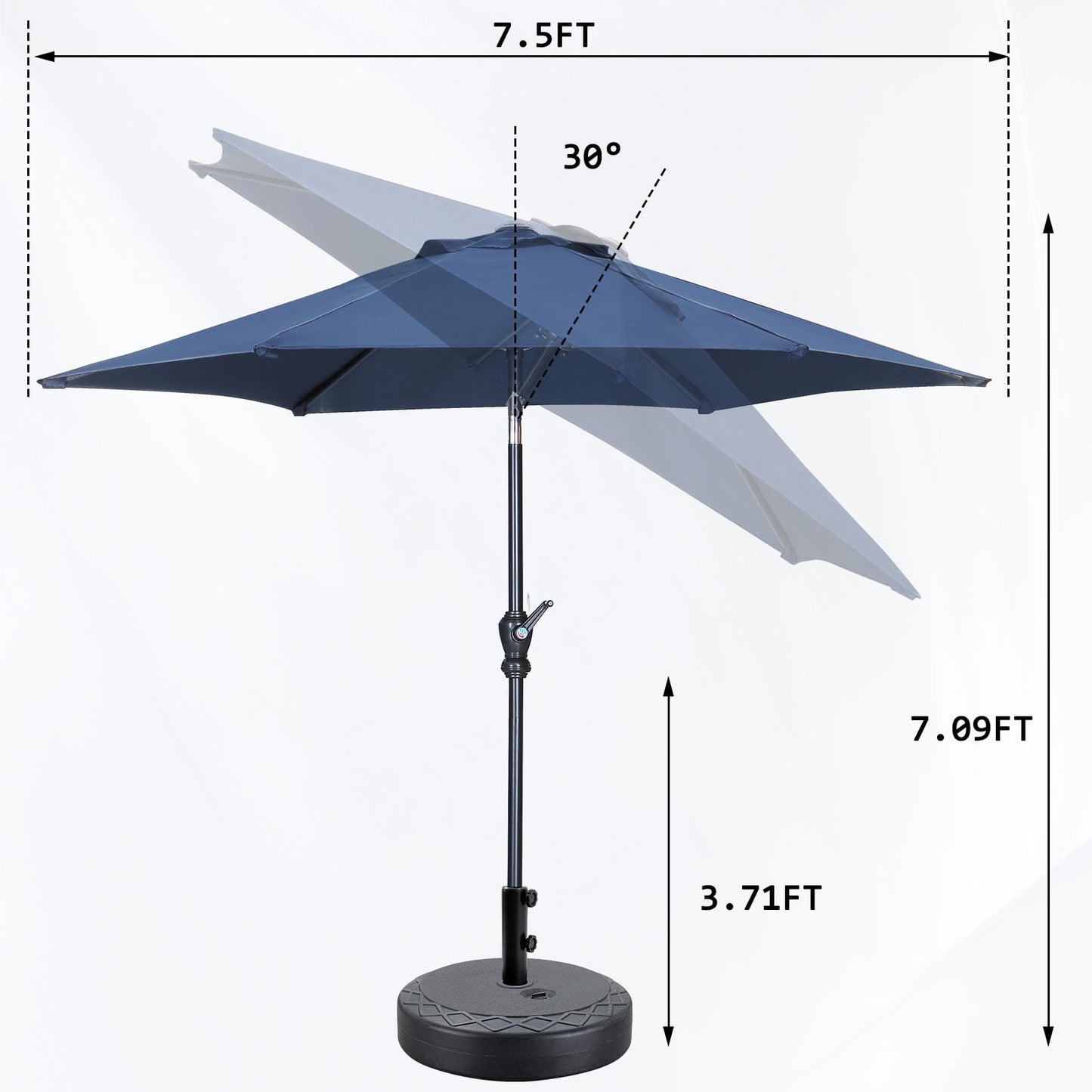 Autlaycil 7.5 ft Patio Umbrella and Umbrella Base with Tilt and Crank, Adjustable Outdoor Market Umbrellas (Navy Blue)