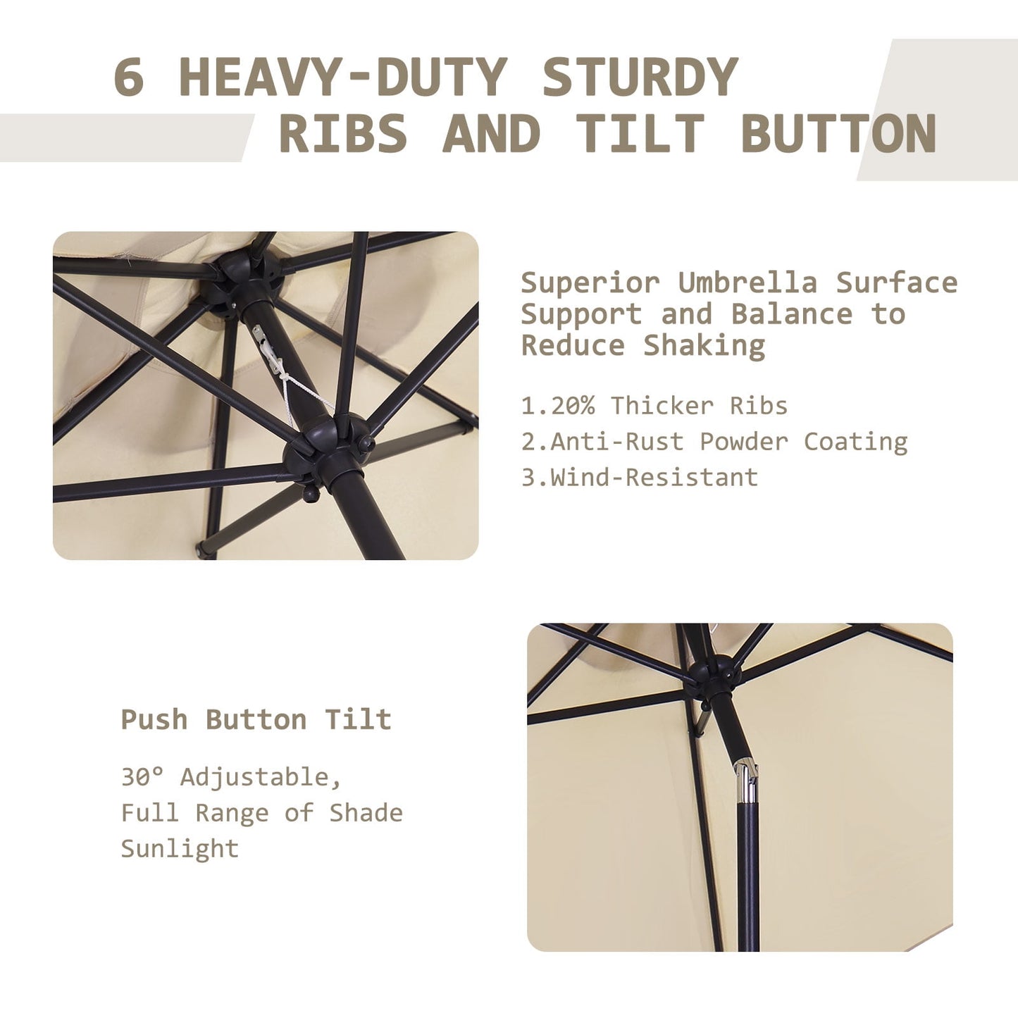 Autlaycil 7.5 ft Patio Umbrella and Umbrella Base with Tilt and Crank, Adjustable Outdoor Market Umbrellas (Khaki)