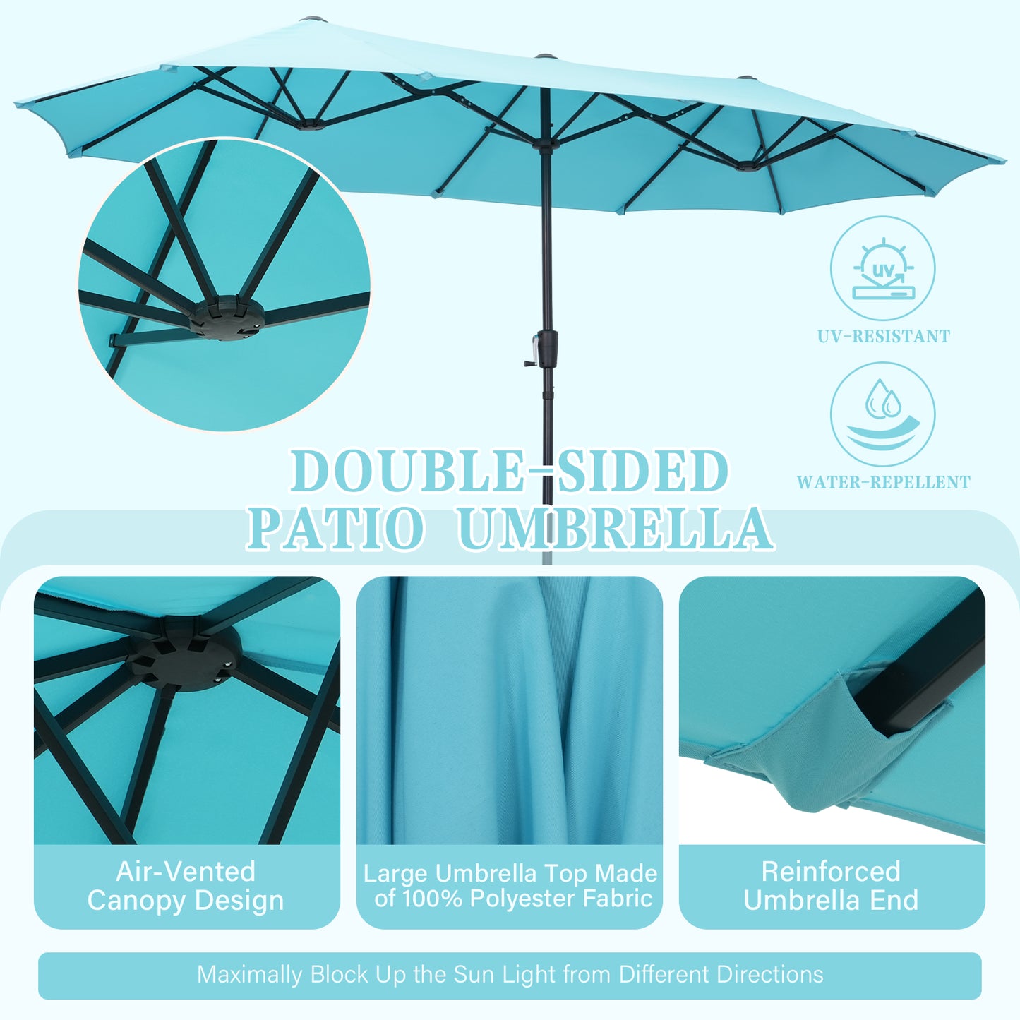 Autlaycil 13 ft Rectangle Patio Umbrella with Crank, Outdoor Market Umbrella (Blue)