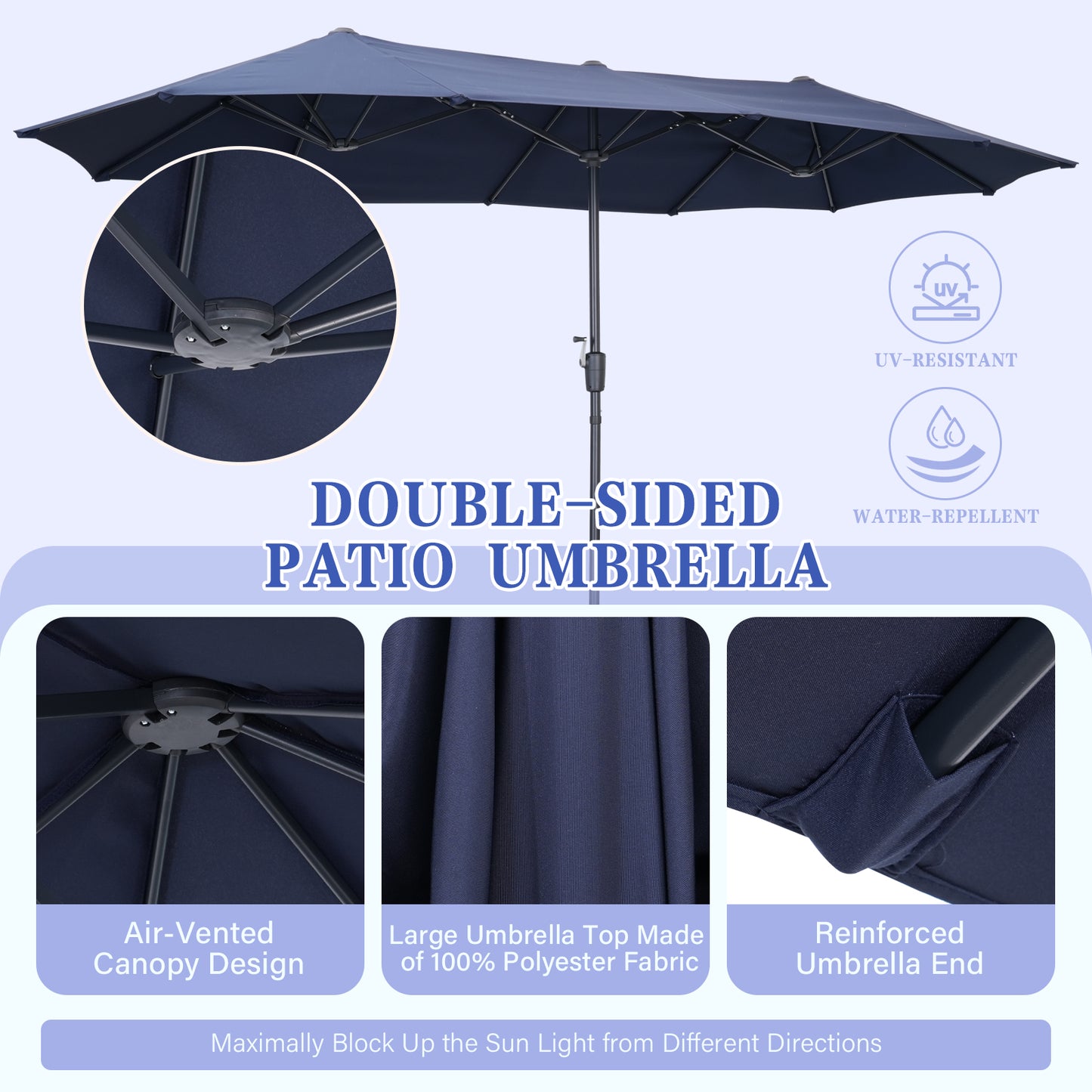Autlaycil 13 ft Rectangle Patio Umbrella with Crank, Outdoor Market Umbrella (Navy Blue)