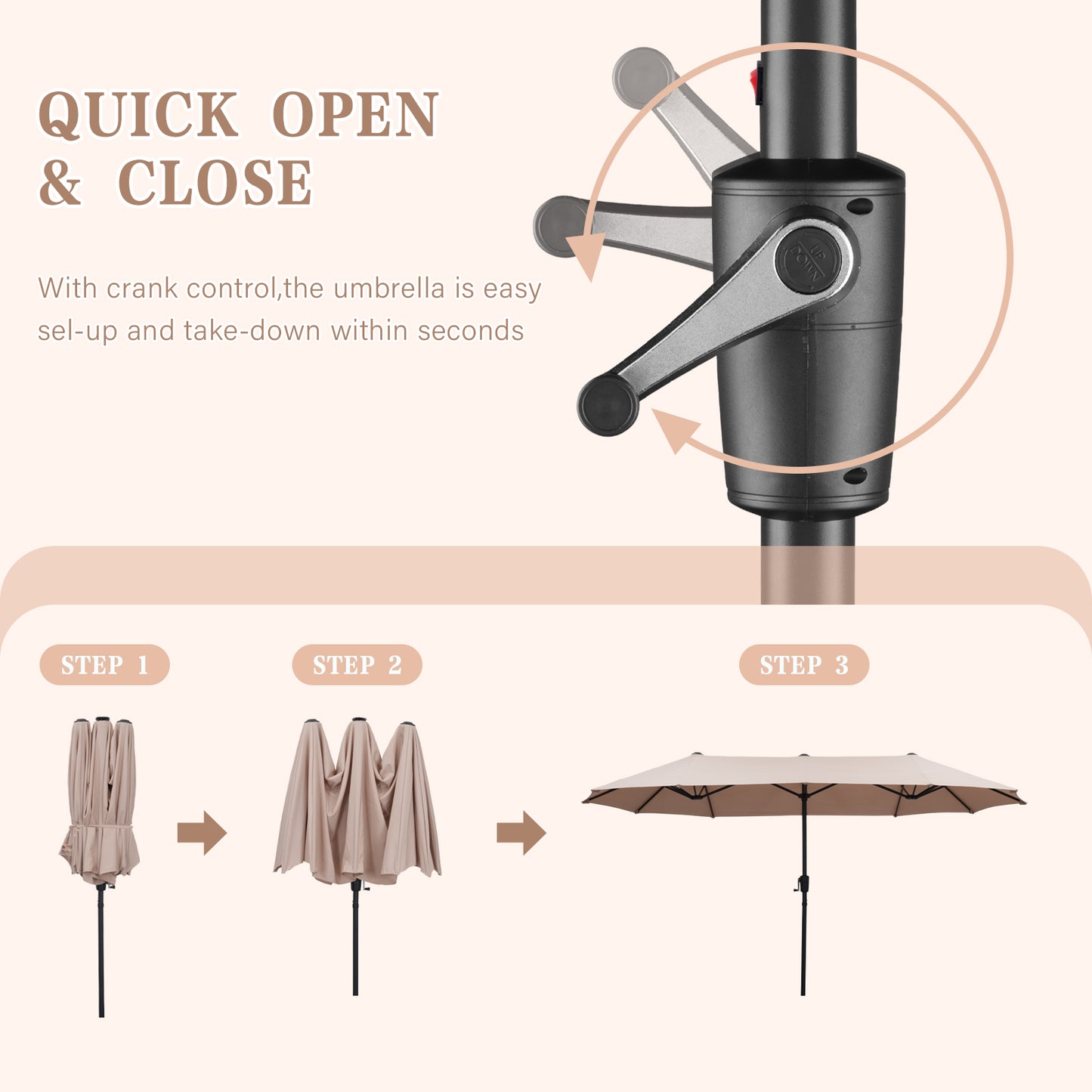 Autlaycil 13 ft Rectangle Patio Umbrella with Crank, Outdoor Market Umbrella with Umbrella Base (Khaki)