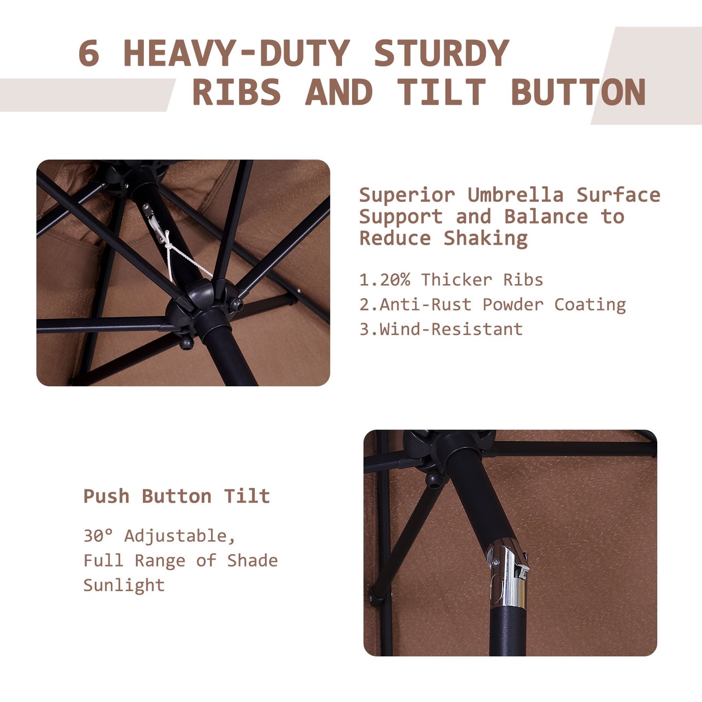 Autlaycil 7.5 ft Patio Umbrella and Umbrella Base with Tilt and Crank, Adjustable Outdoor Market Umbrellas (Coffee)