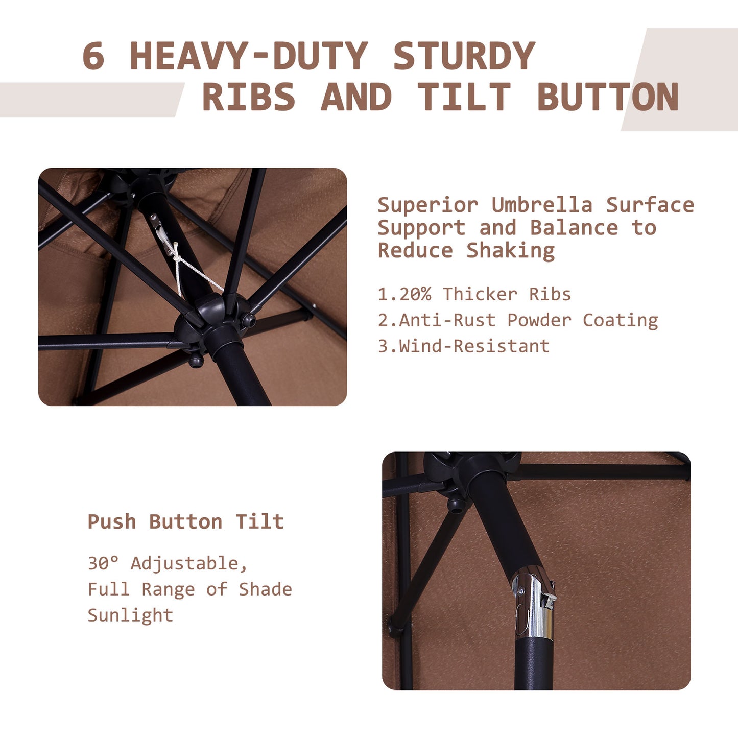 Autlaycil 7.5 ft Brown Patio Umbrella and Decorated Base, with Push Button Tilt and Crank for Beach, Pool, Outdoor